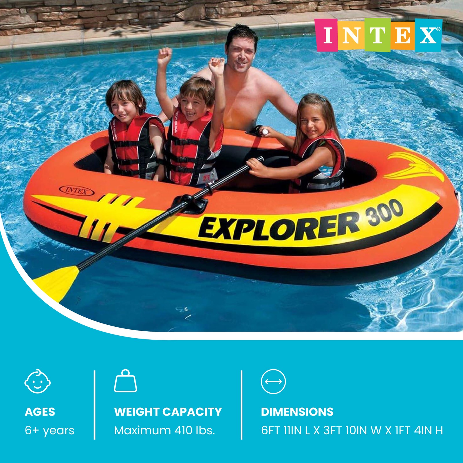 Intex Explorer 300 Compact Inflatable Three Person Raft Boat 58332EP (Open Box)