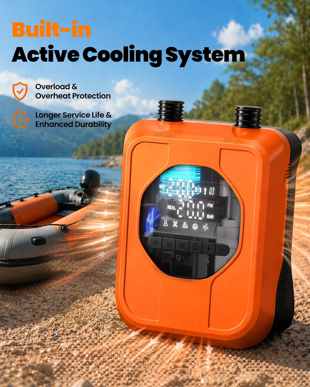 12V Car-Powered Paddle Board Pump, Electric SUP Pump with Compact, Orange