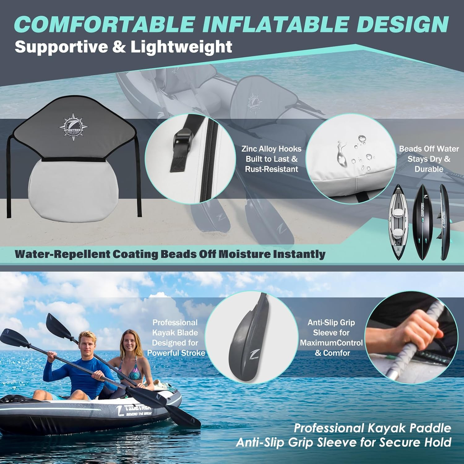 Inflatable Touring Kayak 1-Person & 2-Person with Waterproof Seat & Full Accesso