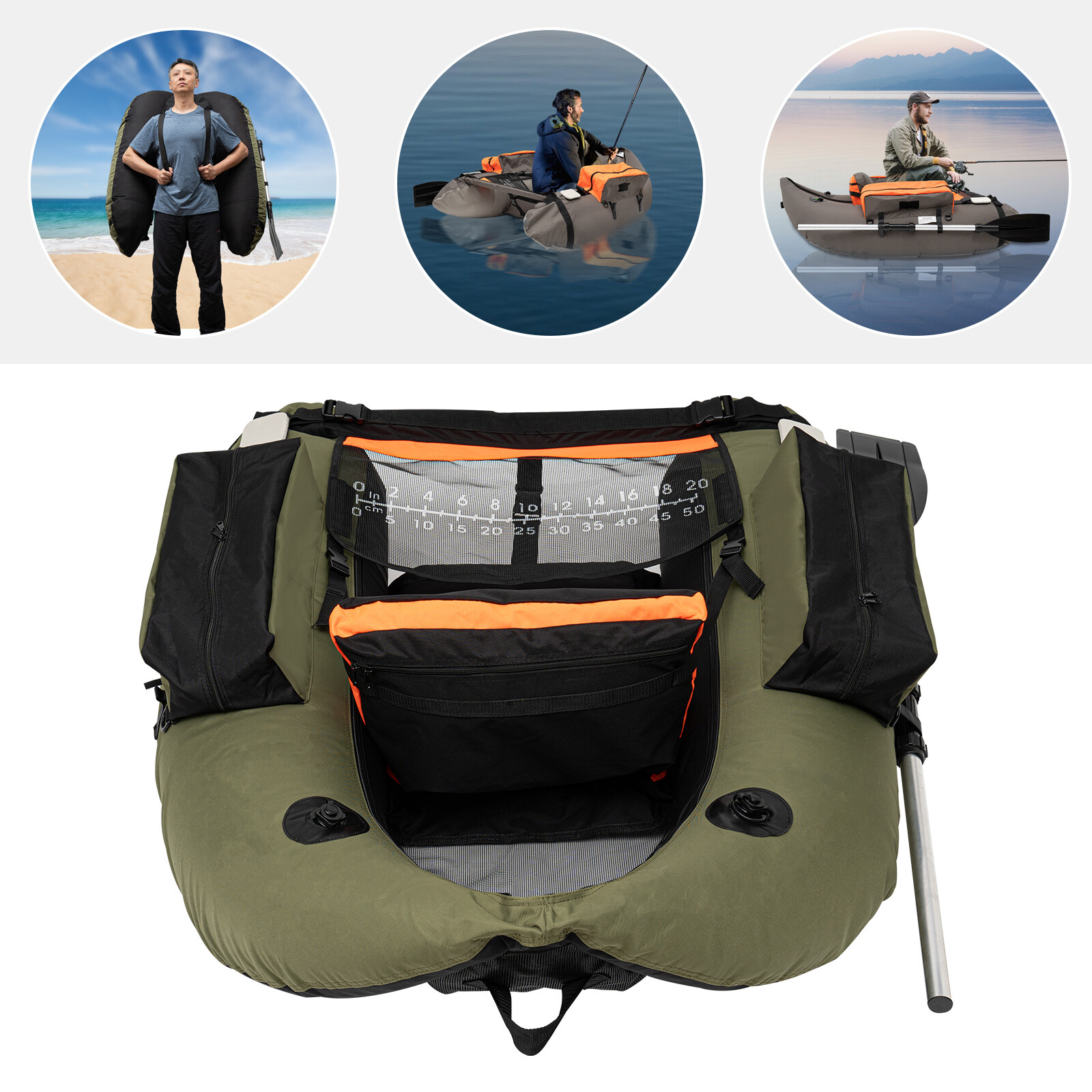 Outdoor Inflatable Fishing Boat 90-180�� Adjustable Backrest 130kg/286.6lbs Load