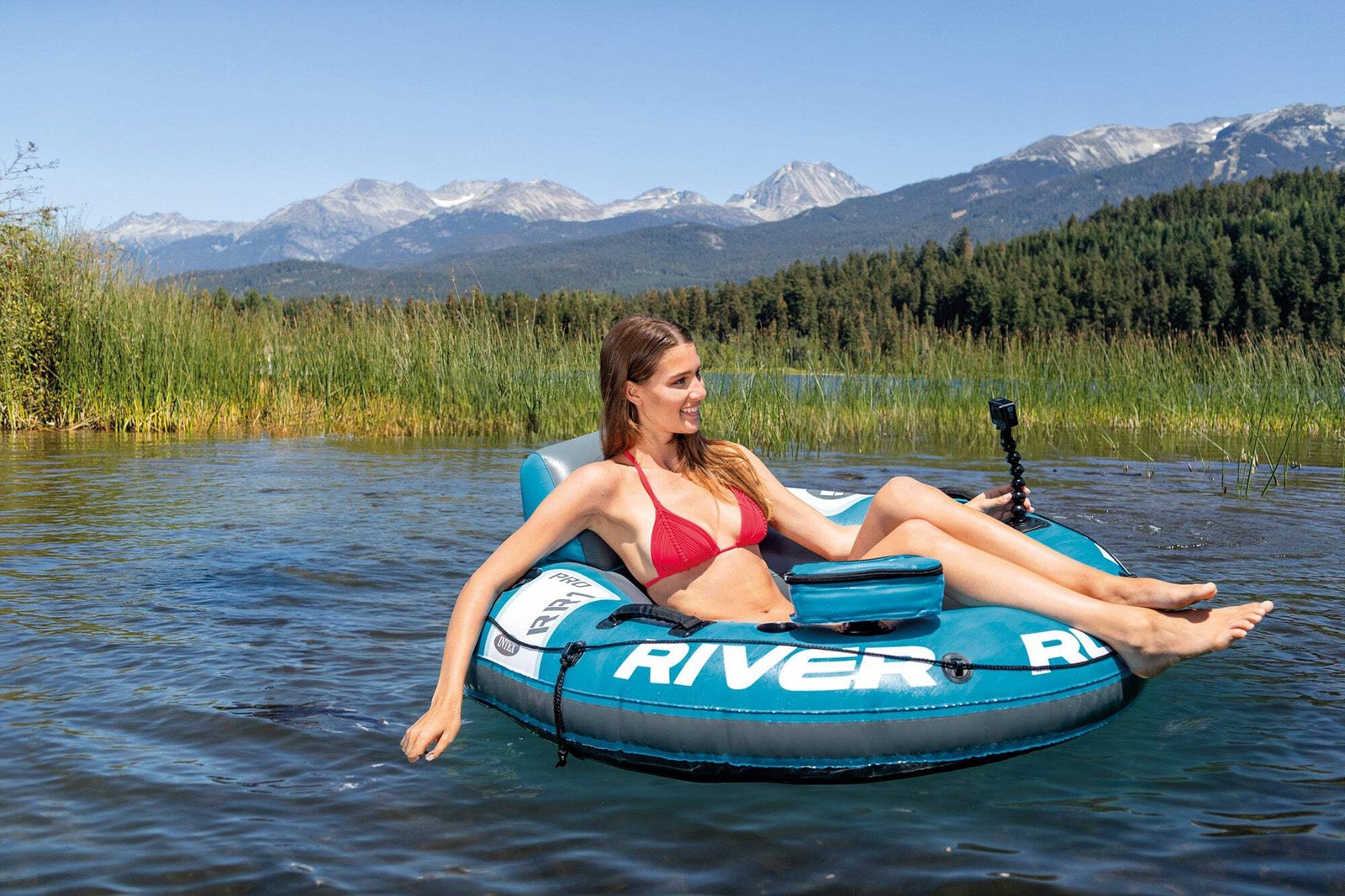 INTEX 56843EP River Run 1 Pro Inflatable Floating Lounge: GoPro/Phone Mount – Bu