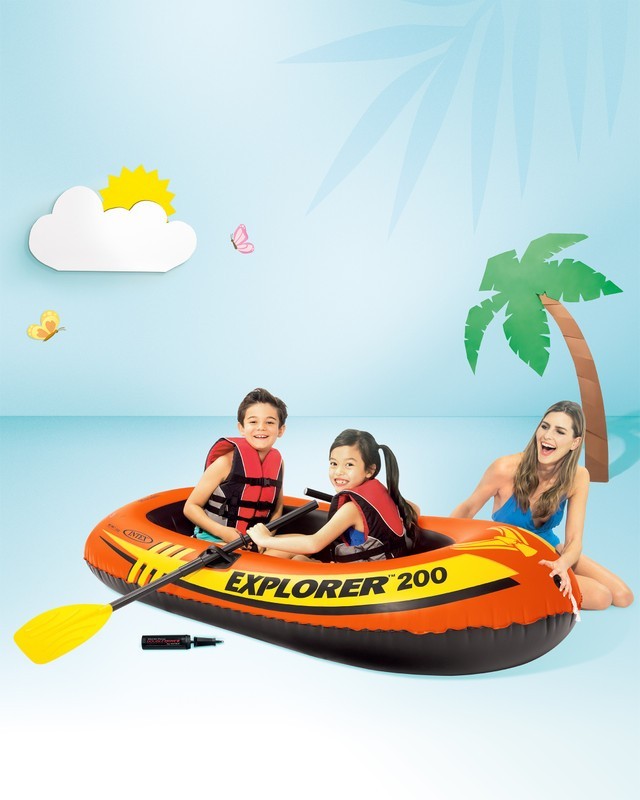INTEX Explorer 2-Person Inflatable Boat, Oar Locks Dual Air Chambers 200 Series