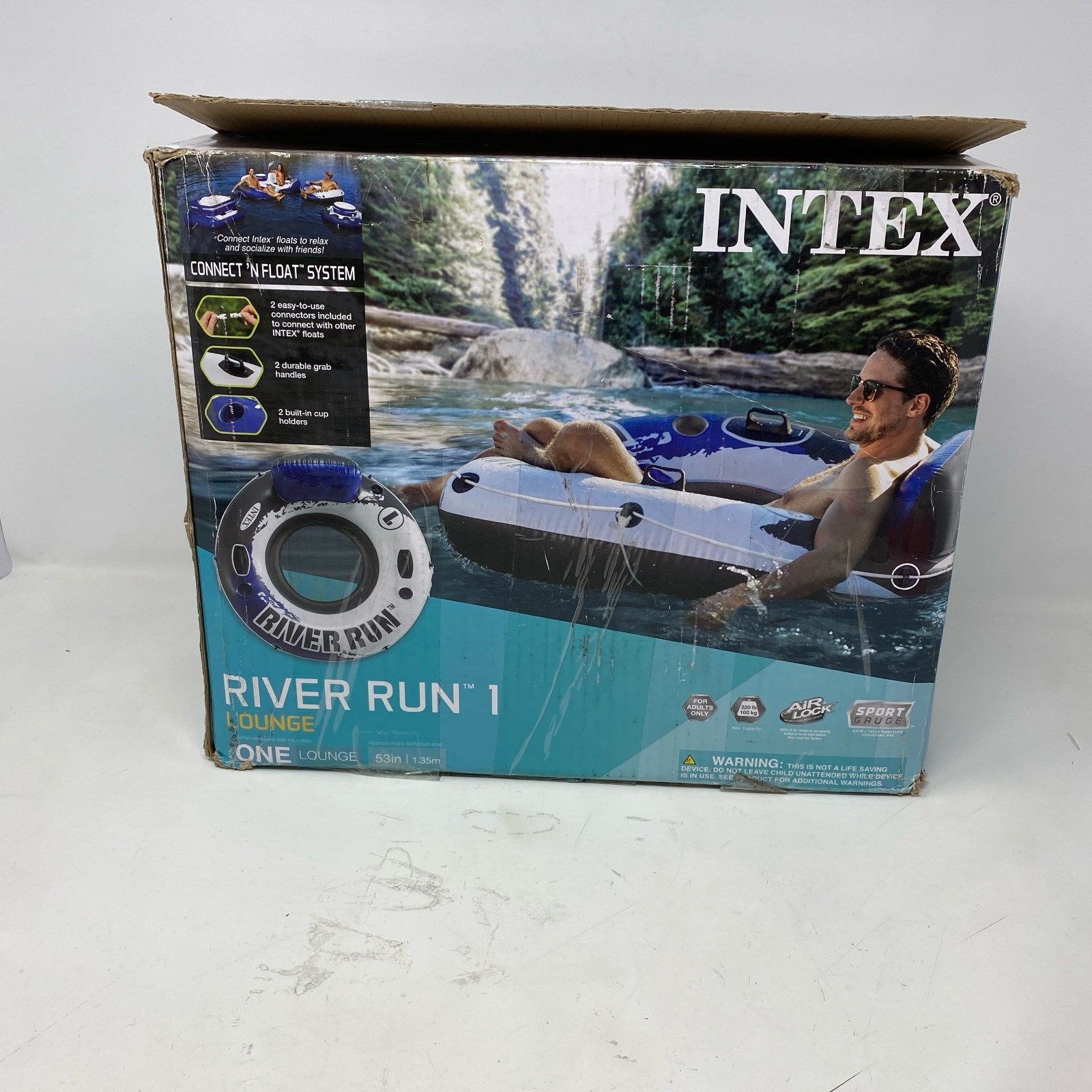 Intex River Run 1 Blue/White 53in Inflatable Tube w/ Backrest & Cups