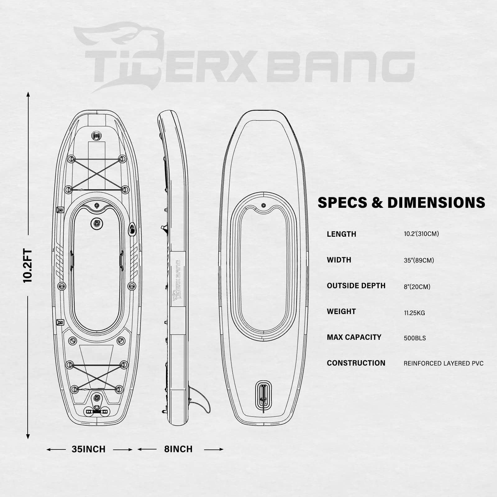 TIGERXBANG 10.2’x35»x8» Inflatable Kayak with Detachable Seat, SUP-Kayak Se…