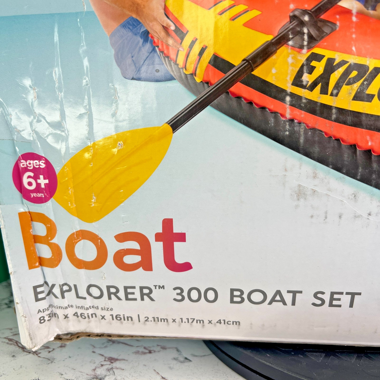 Intex Explorer 300 3 Person Inflatable Boat Set w/ 2 Oars & Air Pump MAX 410 lbs