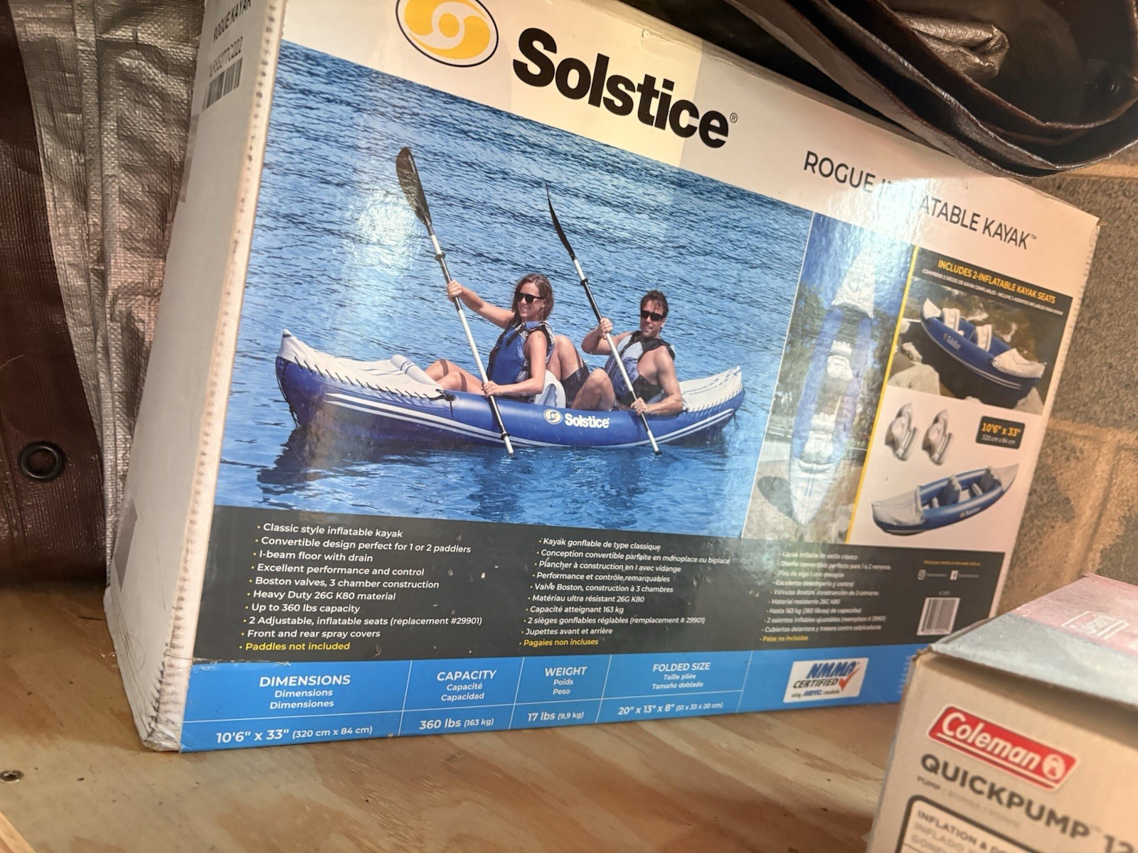 Solstice 29900 Rogue 1 or 2 Person Inflatable Convertible Kayak – Blue/White