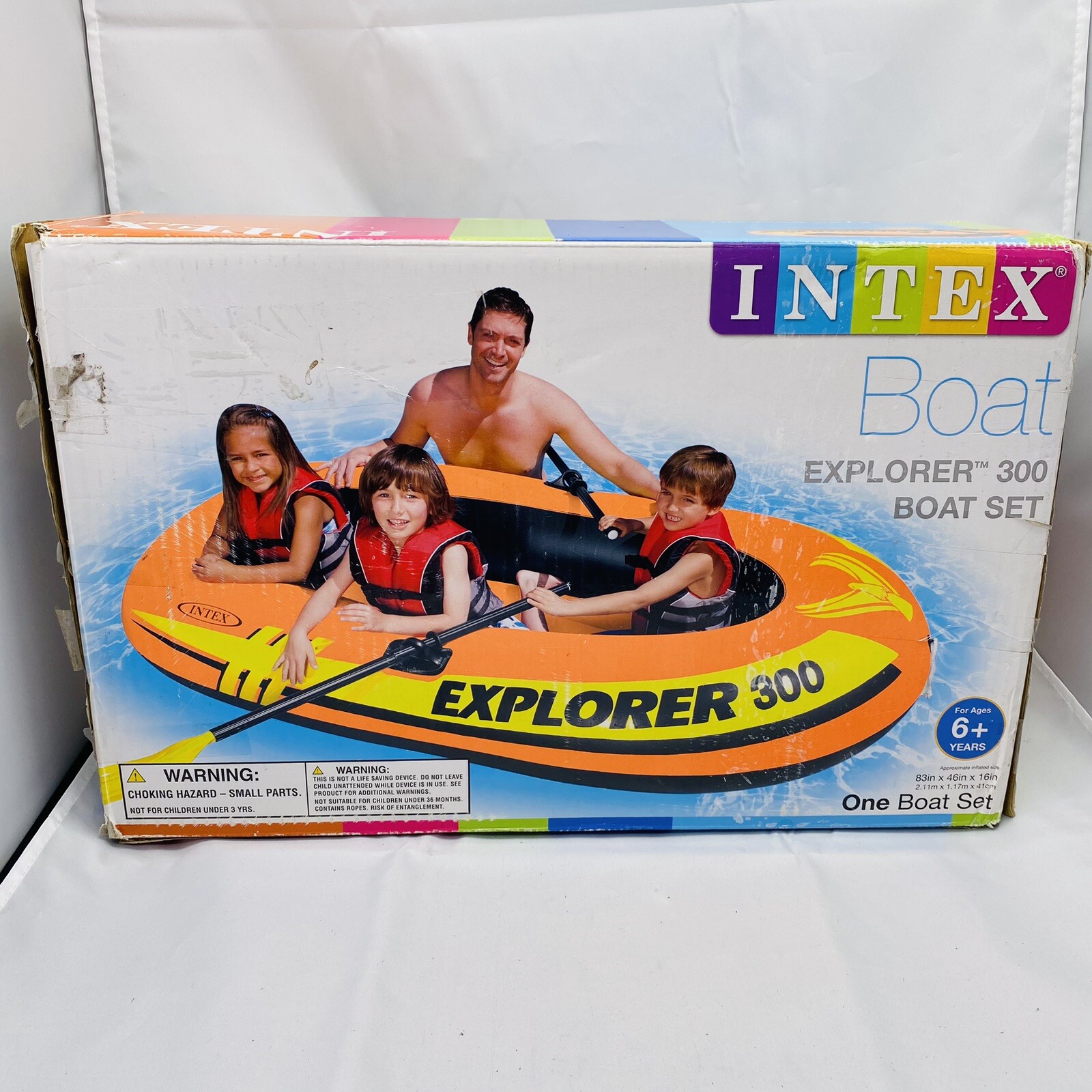 Intex Explorer 300 Inflatable Boat 3 Person Set with French Oars and Air Pump