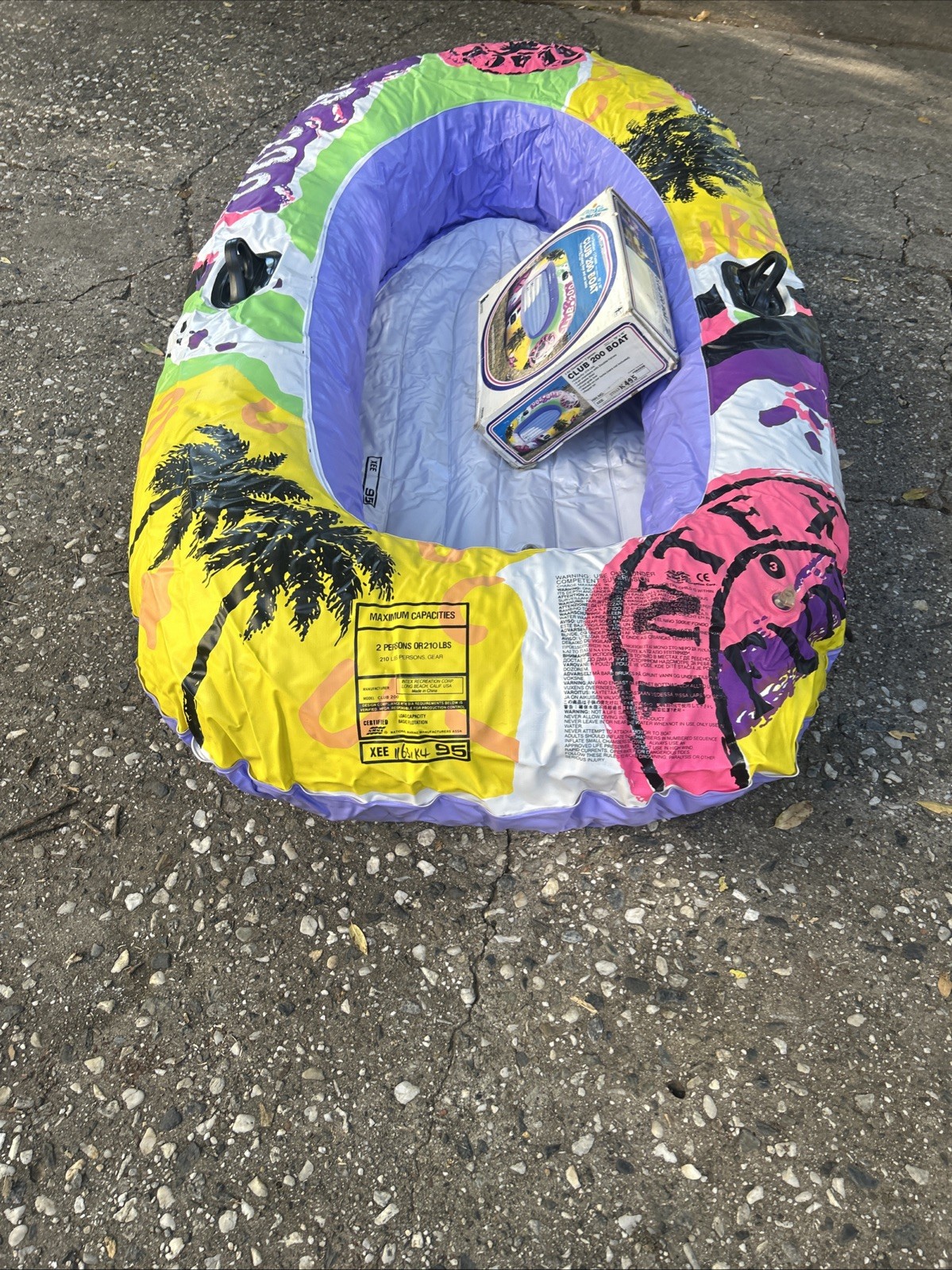 1992 INTEX The Wet Set Club 200 Inflatable 2 Person Boat 3 Air Chambers 78 x 46