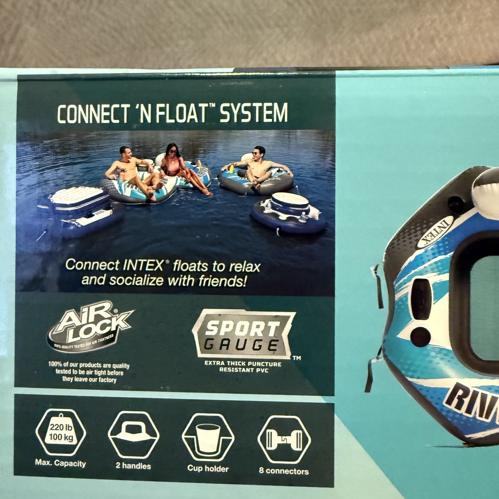 Intex River Run 1 Inflatable Lounge Connect N Float System Blue New Sealed