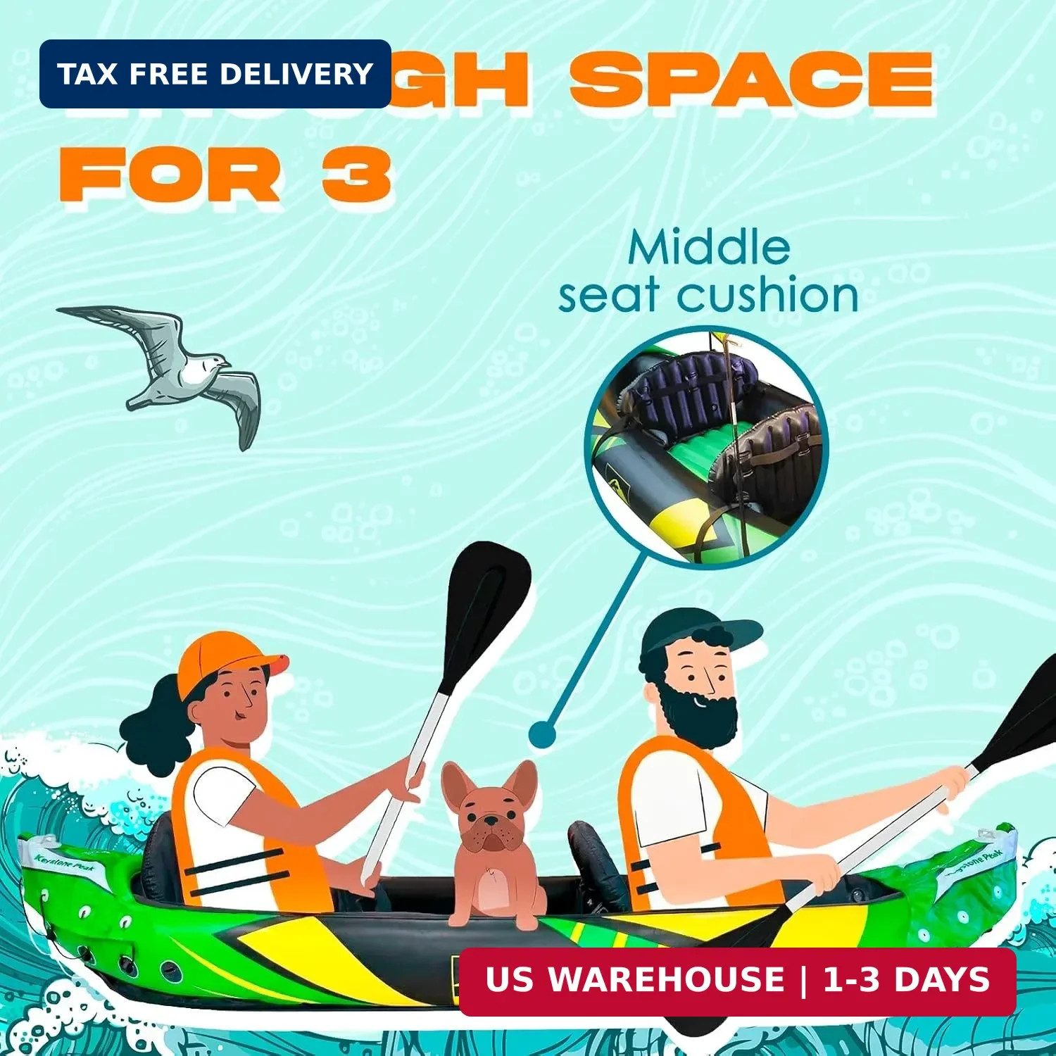 Inflatable Kayak 2 Person with Detachable Sun Canopy – Heavy-Duty Tandem Kayak f