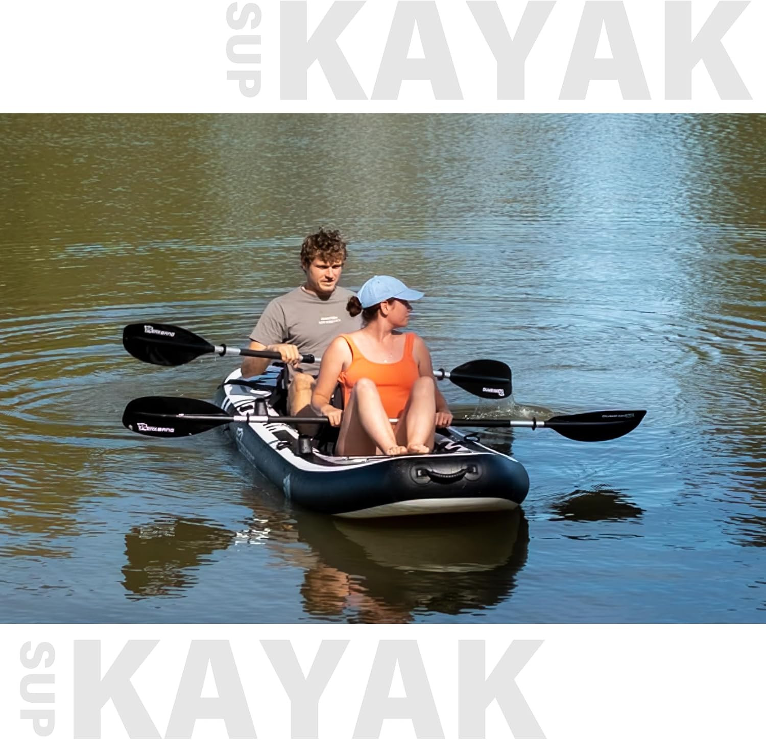 12’8″ Inflatable Tandem Kayak, Fishing & Touring, 2 Seats, Adjustable Paddle, Pe