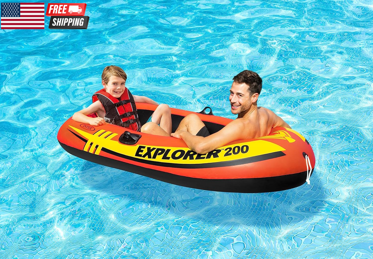 INTEX Explorer Inflatable Boat Series: Dual Air Chambers – Welded Oar Locks – Gr