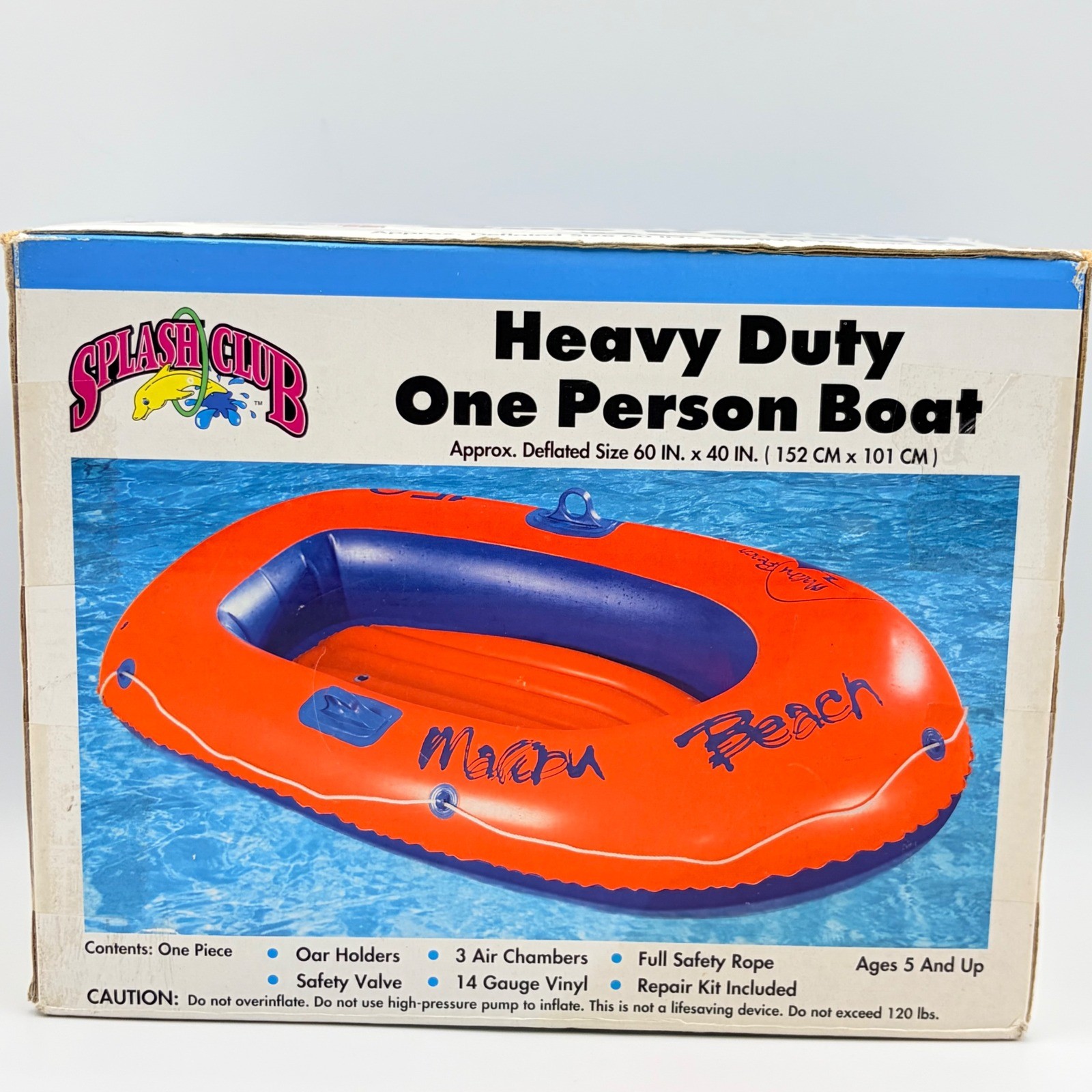 Splash Club Heavy Duty One Person Boat Inflatable Raft Orange Blue Kmart 60×40