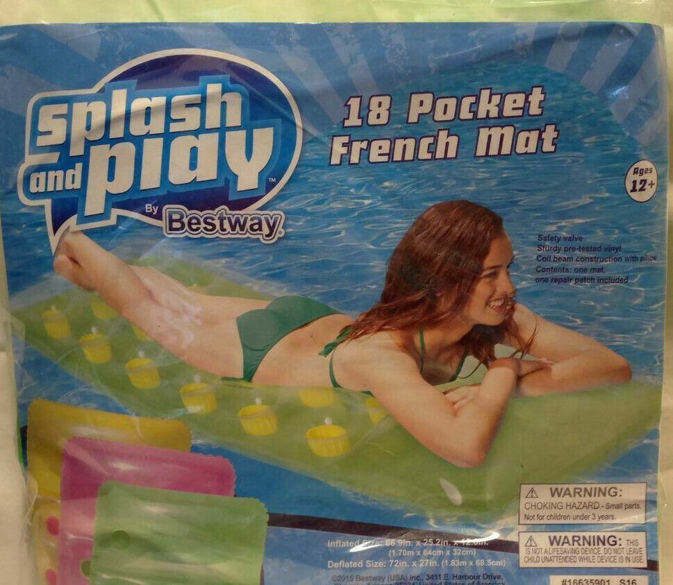 New – Green – 18 Pocket French Mat Inflatable Pool Raft Floating #502