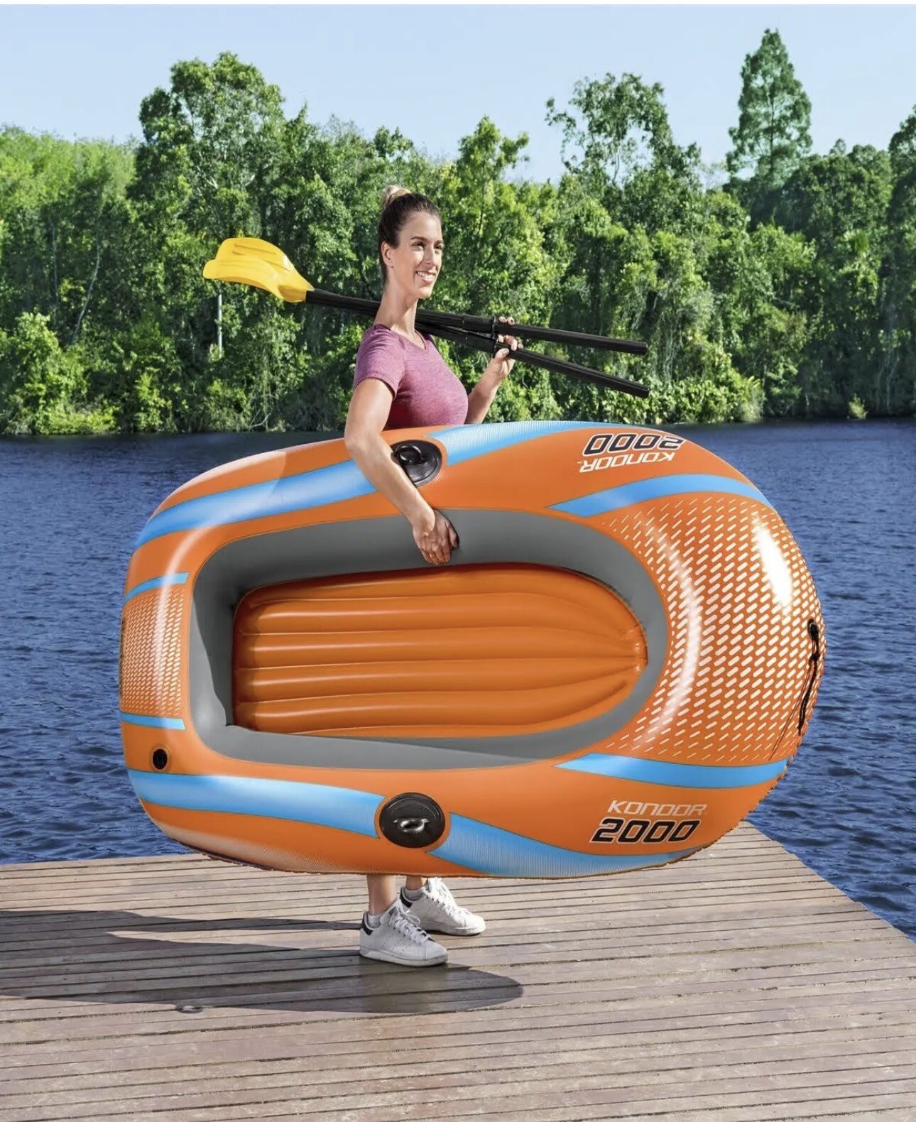 NEW Bestway 61142E Kondor 2000 Raft Set Inflatable Boat Orange