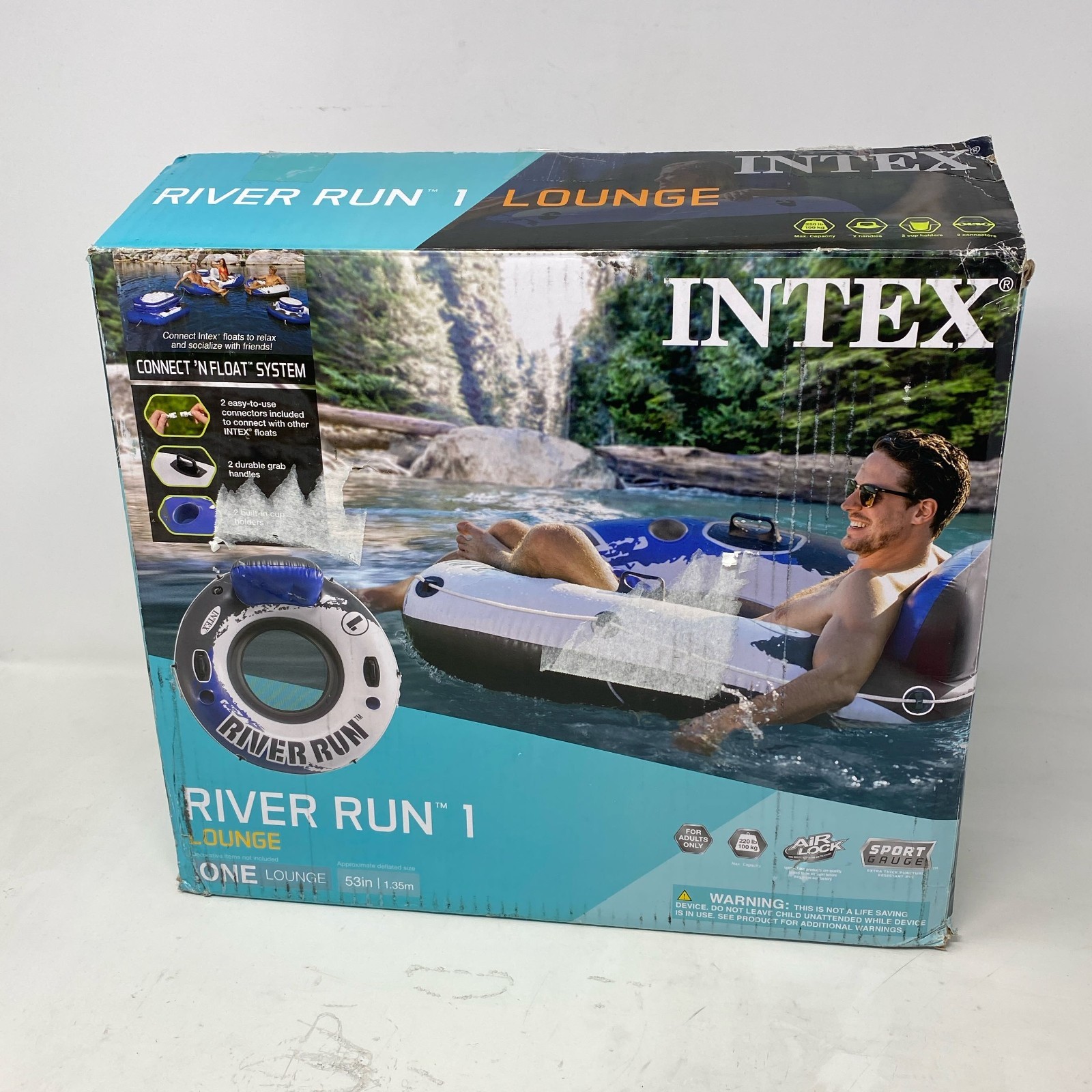 Intex River Run 1 Lounge Tube Blue 53in 1-Person w/Cup Holders