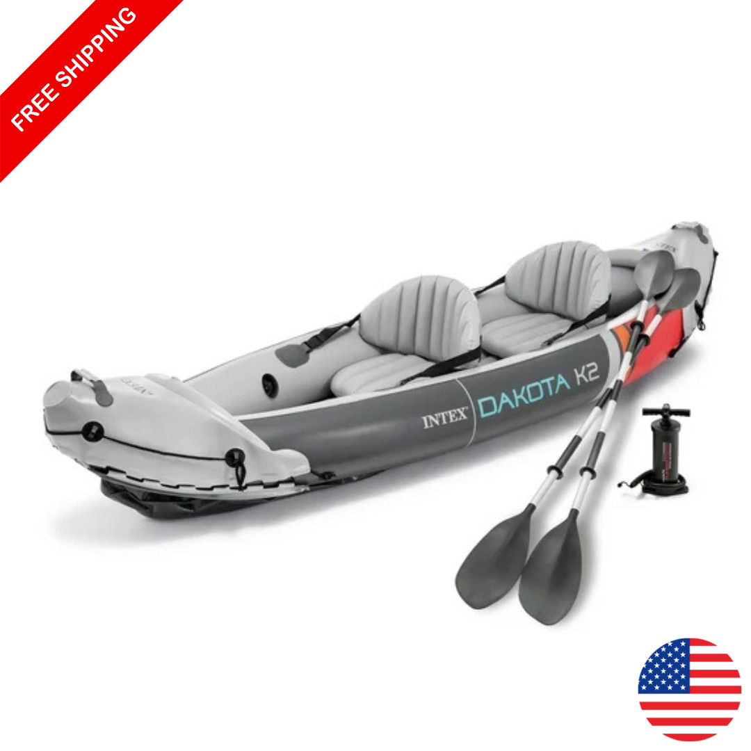 2-Person Inflatable Kayak Set with Oars & Pump – Dakota K2 Style Touring Canoe