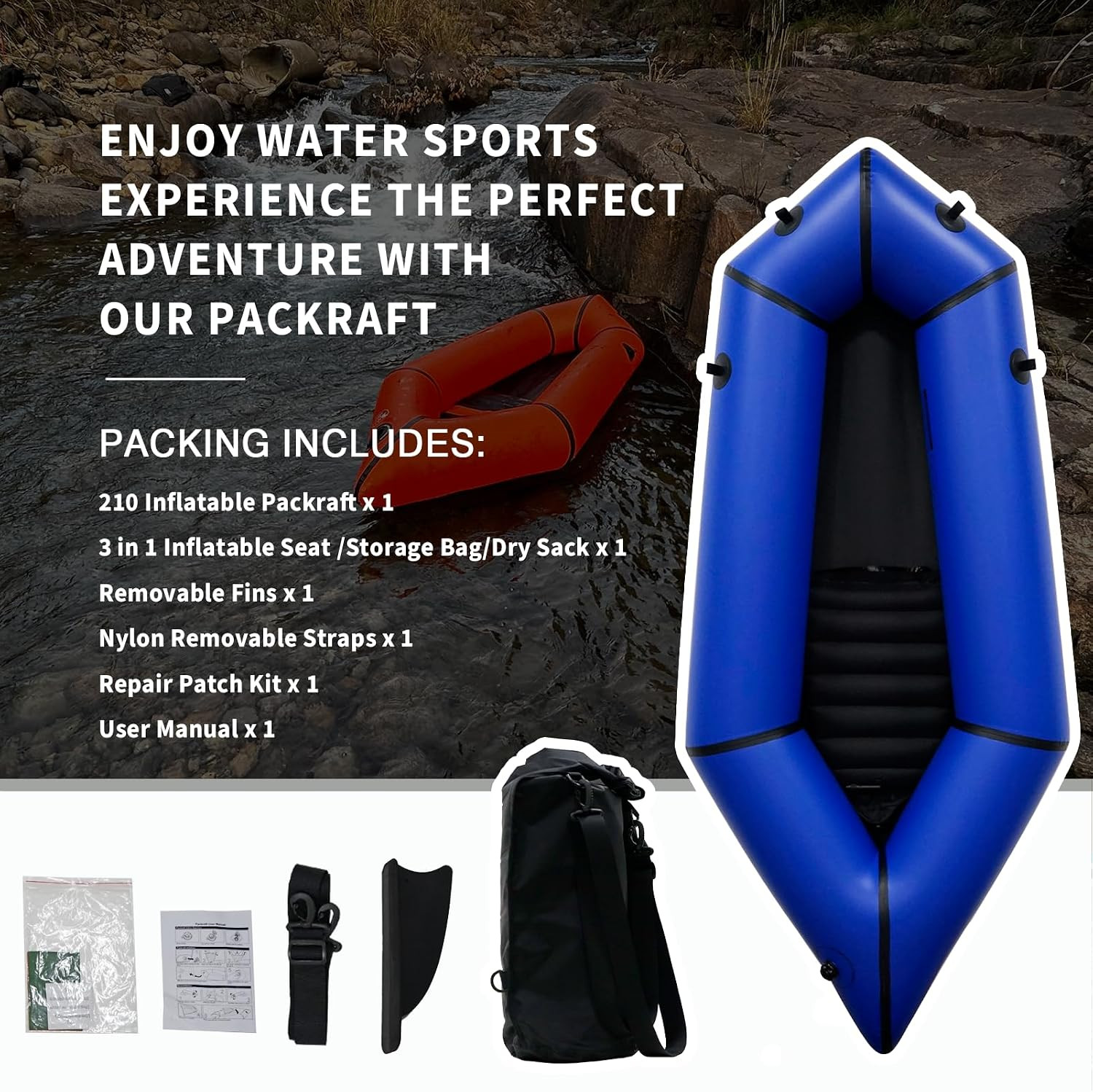 Lightweight Packrafts, TPU Inflatable Packraft for Flat Water Rafting Camping Tr