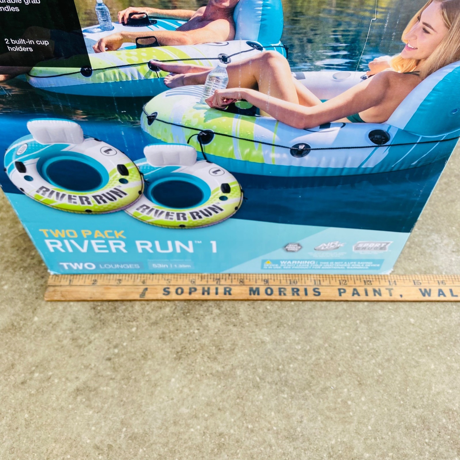 Intex Two Pack River Run 1 Inflatable Lounges With Backrest Cupholders Open Box