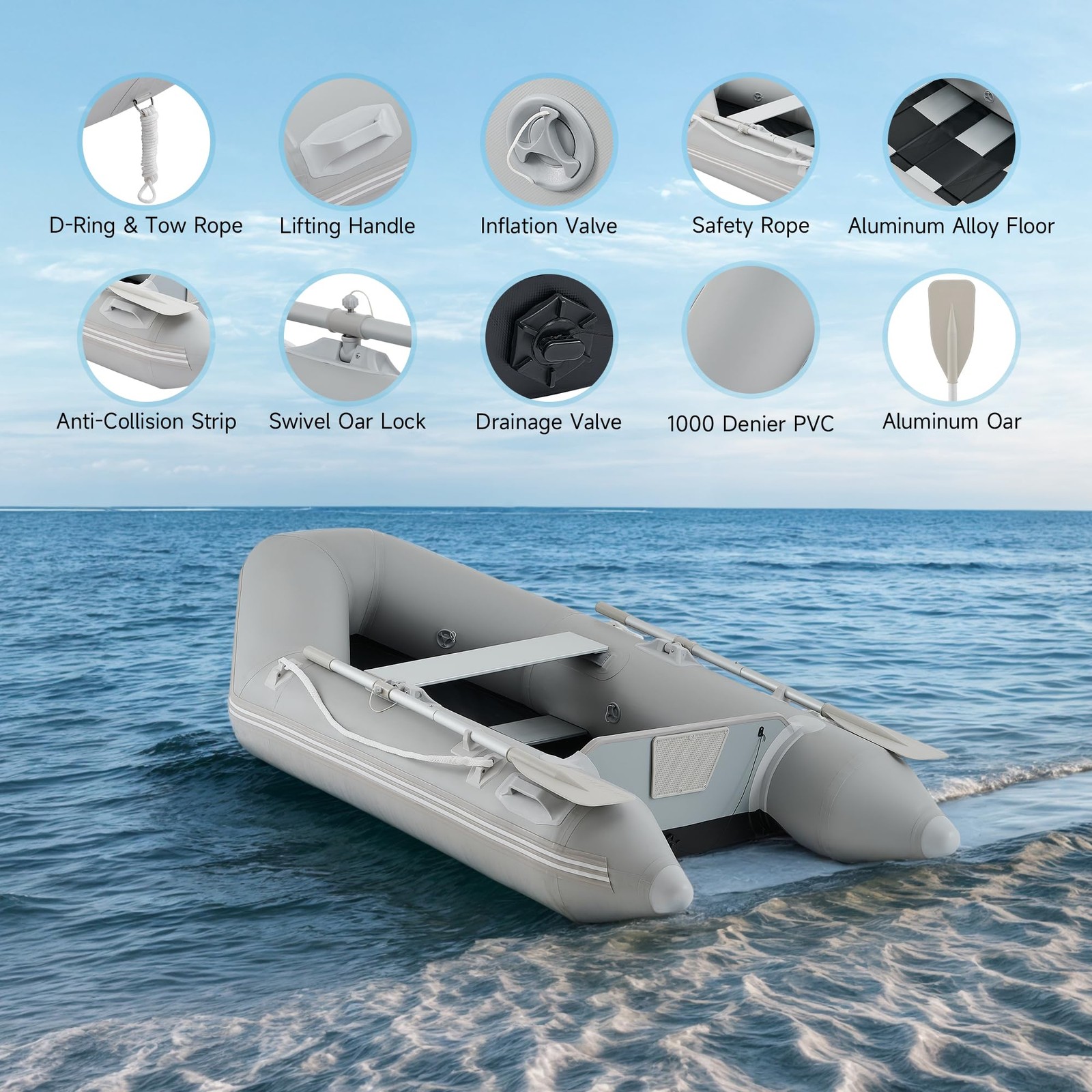Inflatable Dinghy Boat for 2 Adults, 660lb Capacity Heavy-Duty PVC Raft with …