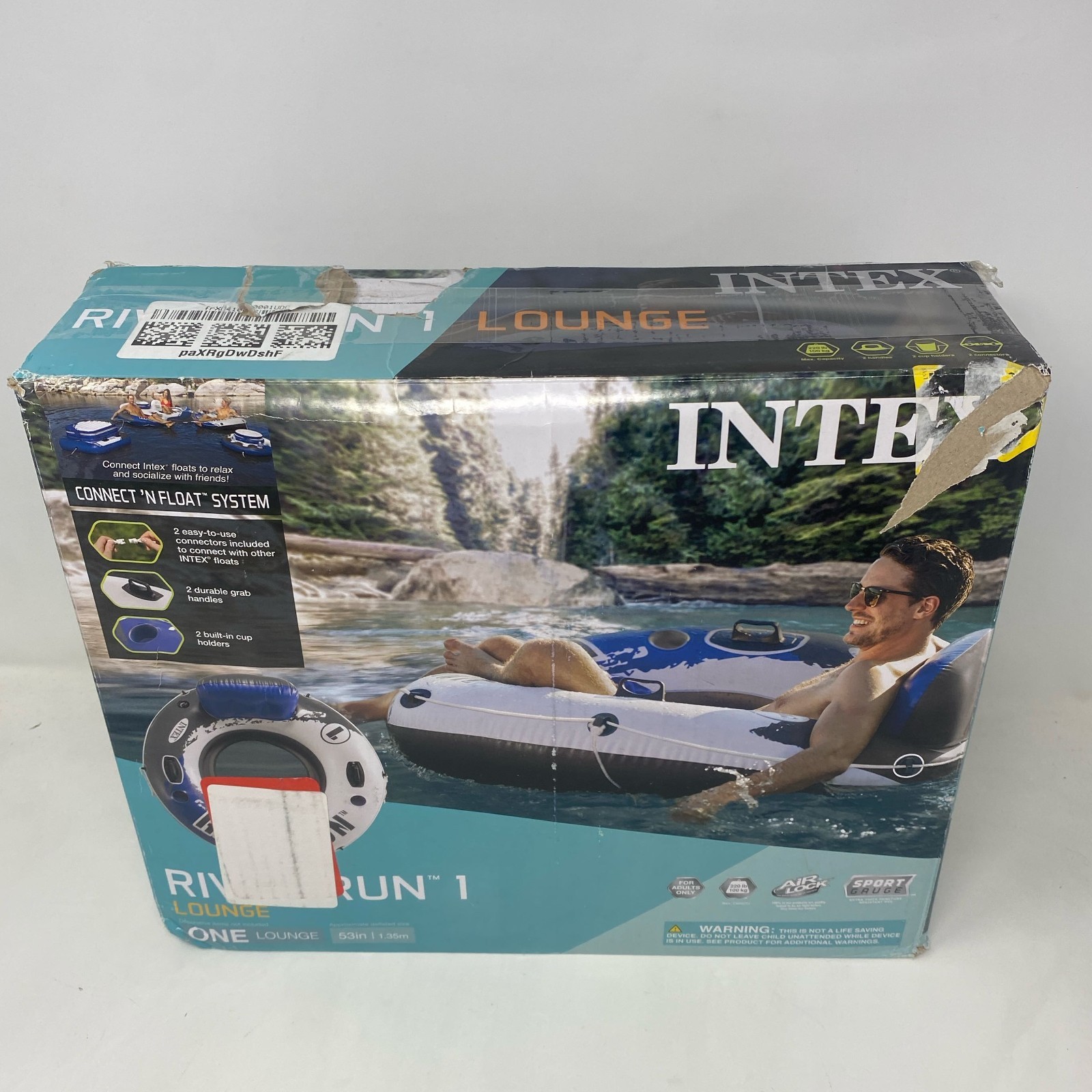 Intex River Run 1 Blue/White 53in Inflatable Tube w/ Backrest & Cups