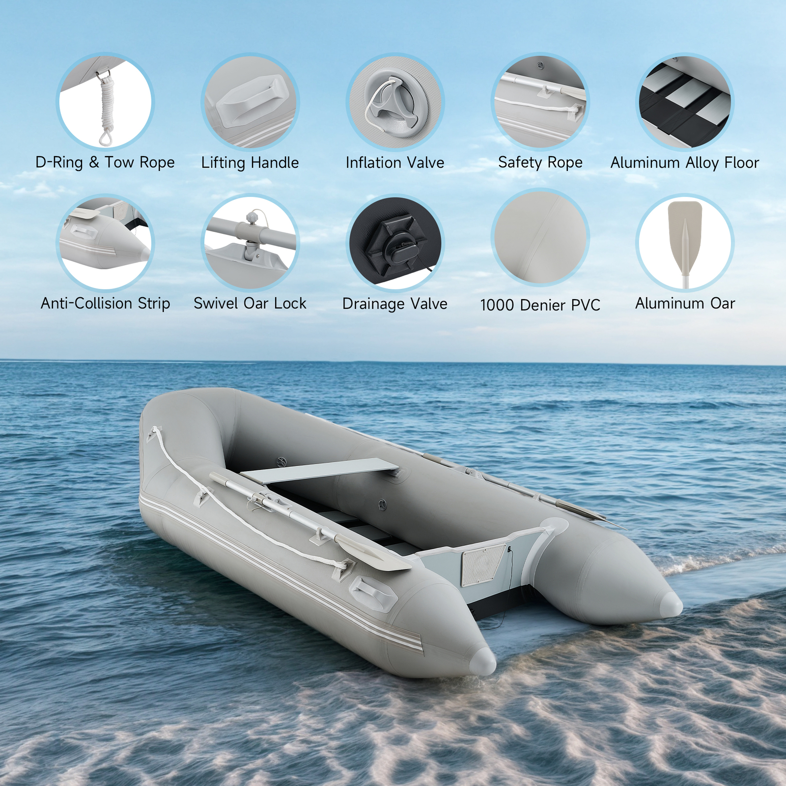 10ft 4 Person Inflatable Boat Dinghy White Water Rapids Outboard Motor Capable