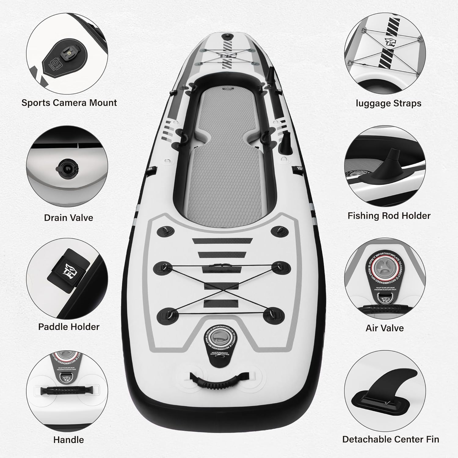 12’8″ Inflatable Tandem Kayak, Fishing & Touring, 2 Seats, Adjustable Paddle, Pe