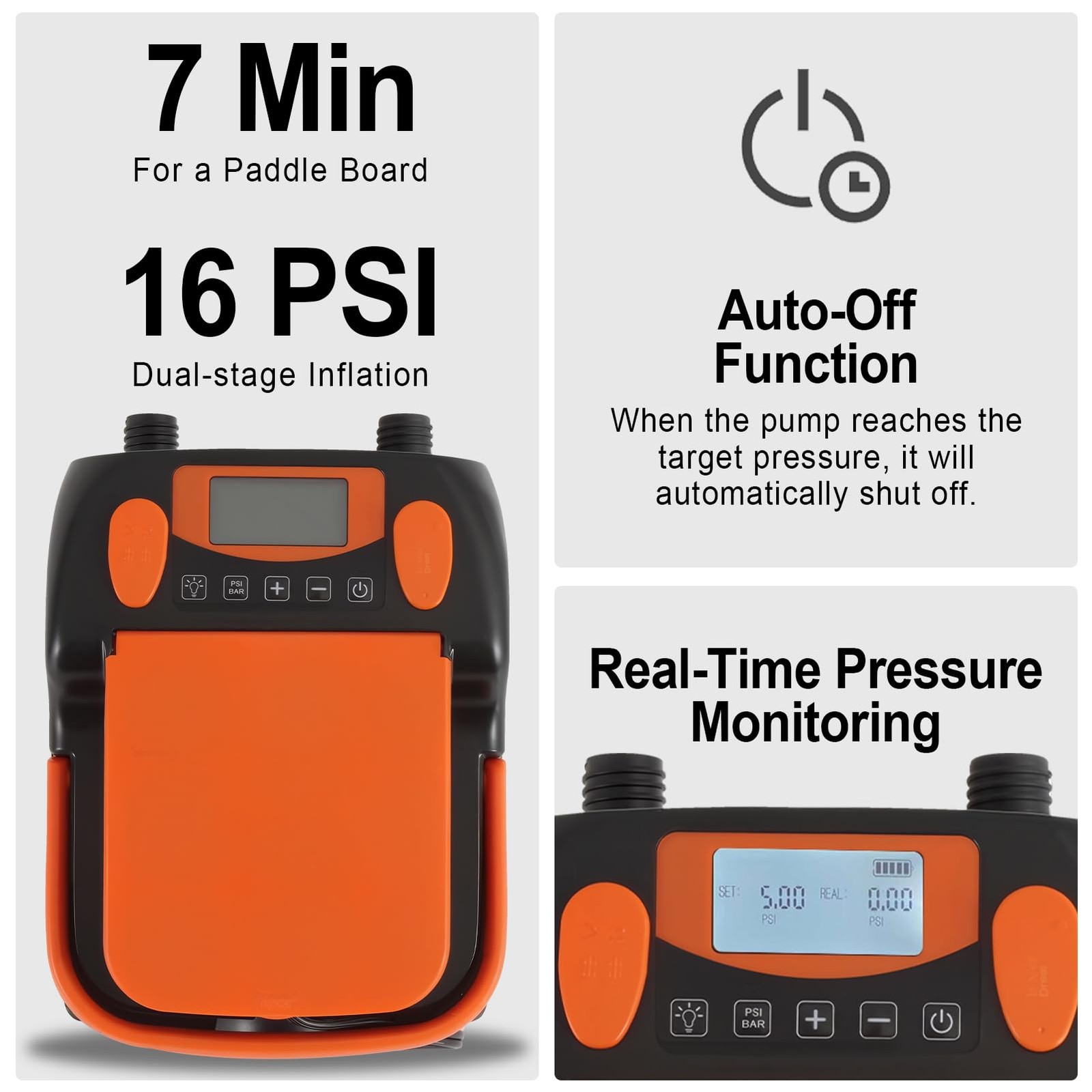 HikerSKY Rechargeable Paddle Board Pump – 16PSI Electric Portable SUP Pump…