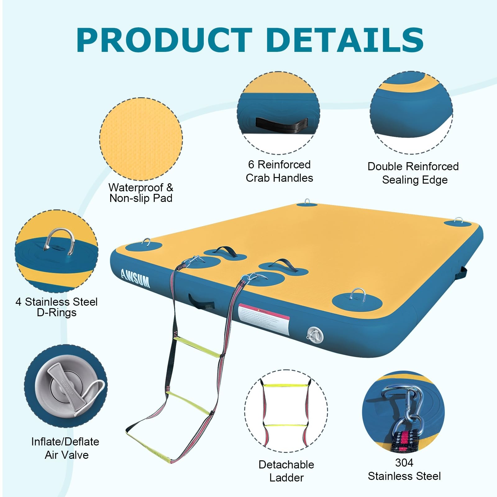 Awsum Inflatable Floating Dock 6Ft Non-Slip Inflatable Swim Platform Floating