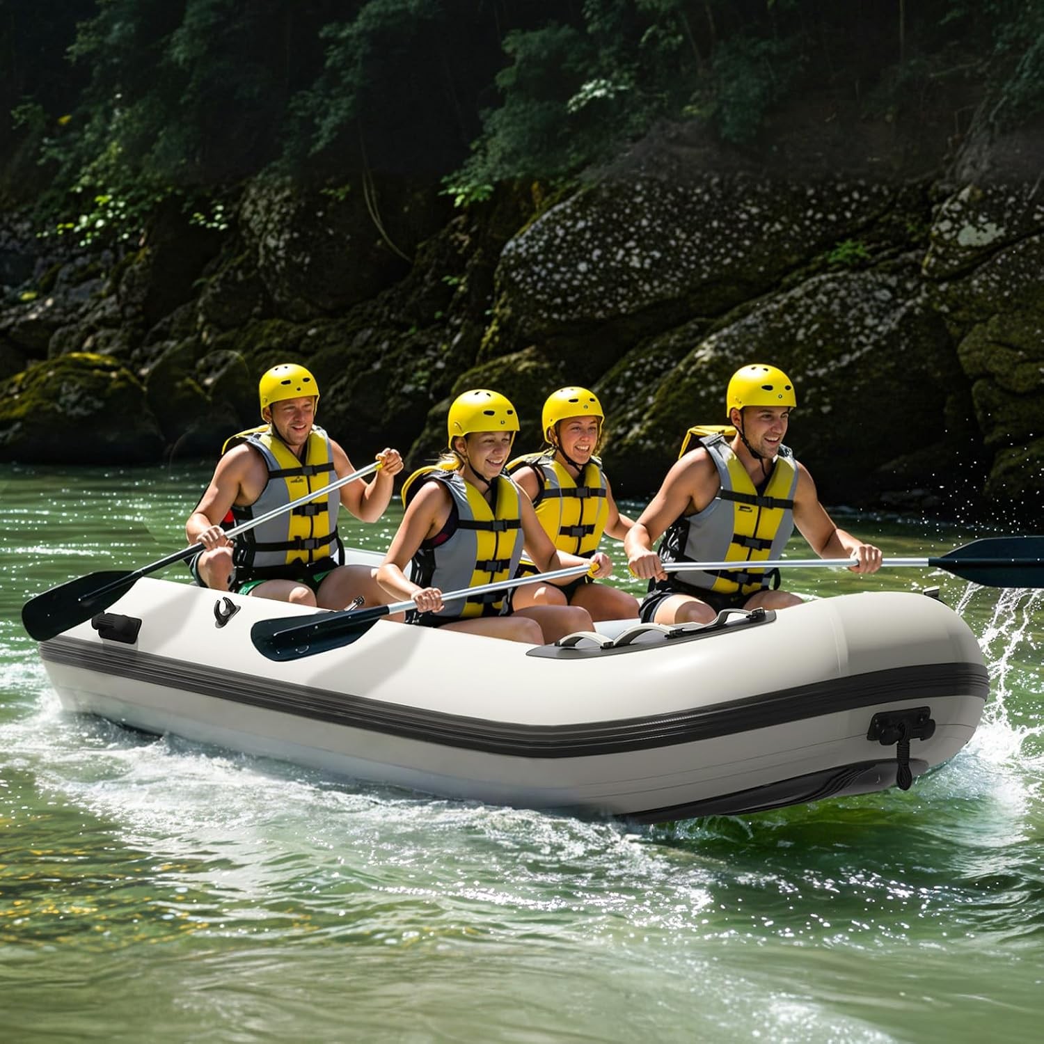 Inflatable Boat 10.5ft x 5ft, 5 Person Sport Tender Dinghy for Fishing White