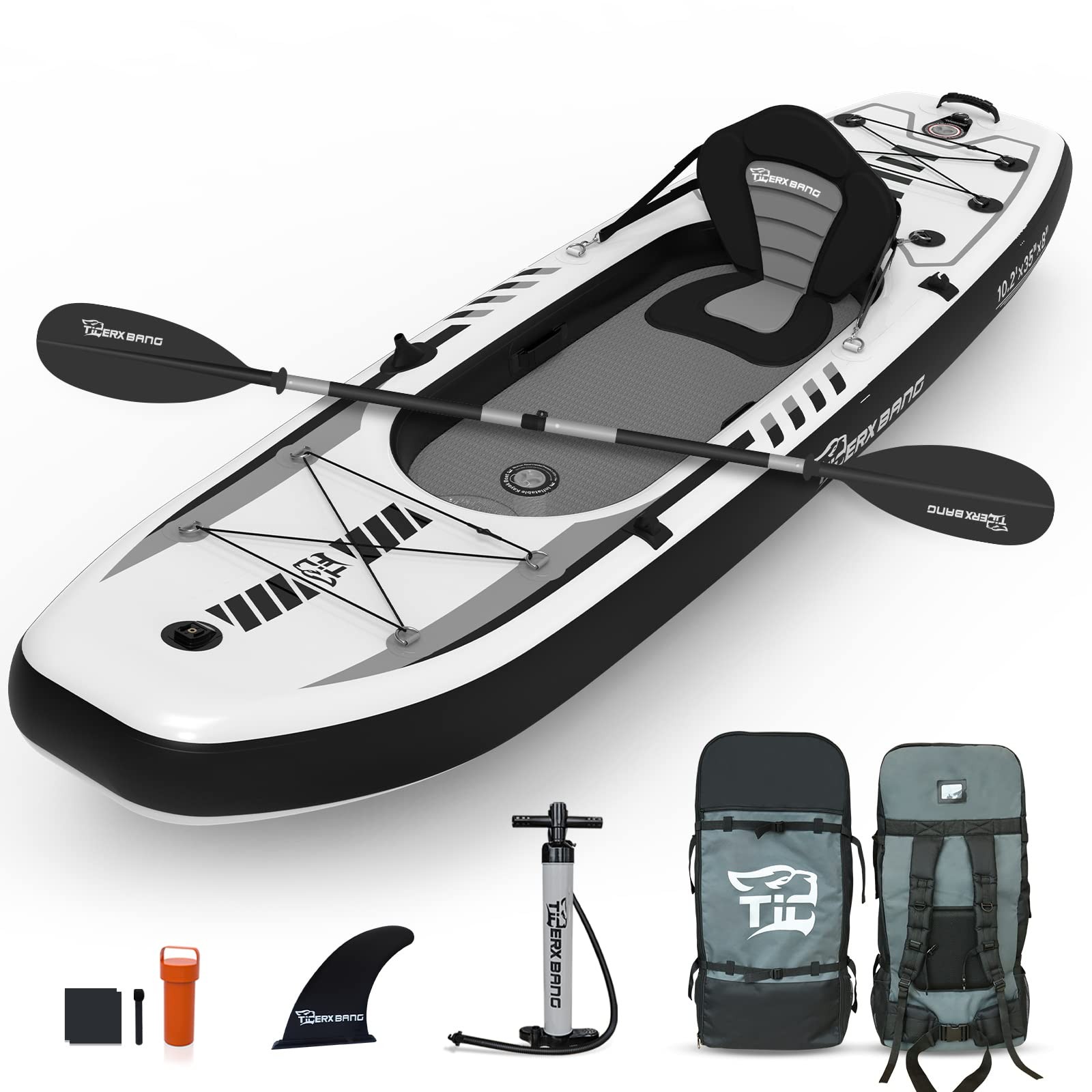 TIGERXBANG 10.2’x35»x8» Inflatable Kayak with Detachable Seat, SUP-Kayak Se…