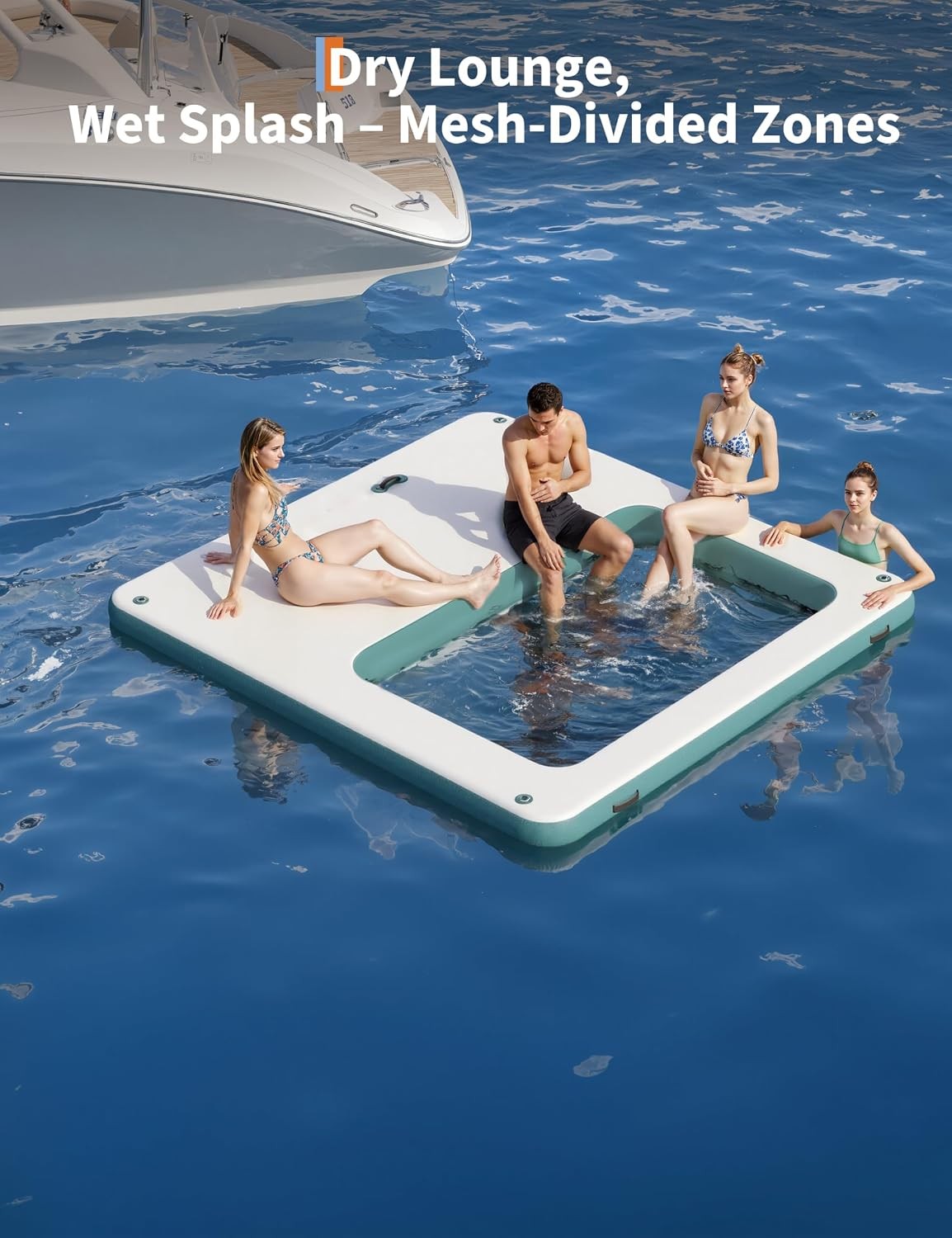 Inflatable Floating Dock Non-Slip Mat White Orange PVC for Lake Pool Beach Use
