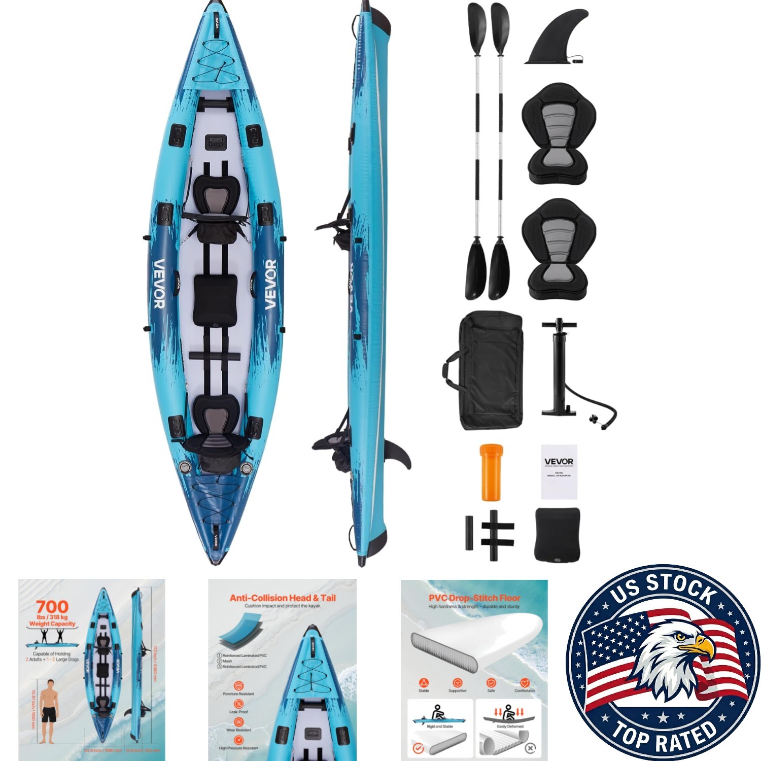 Spacious 2-Person Inflatable Kayak 14’4″ x 3’7″ – Perfect for Family Adventures