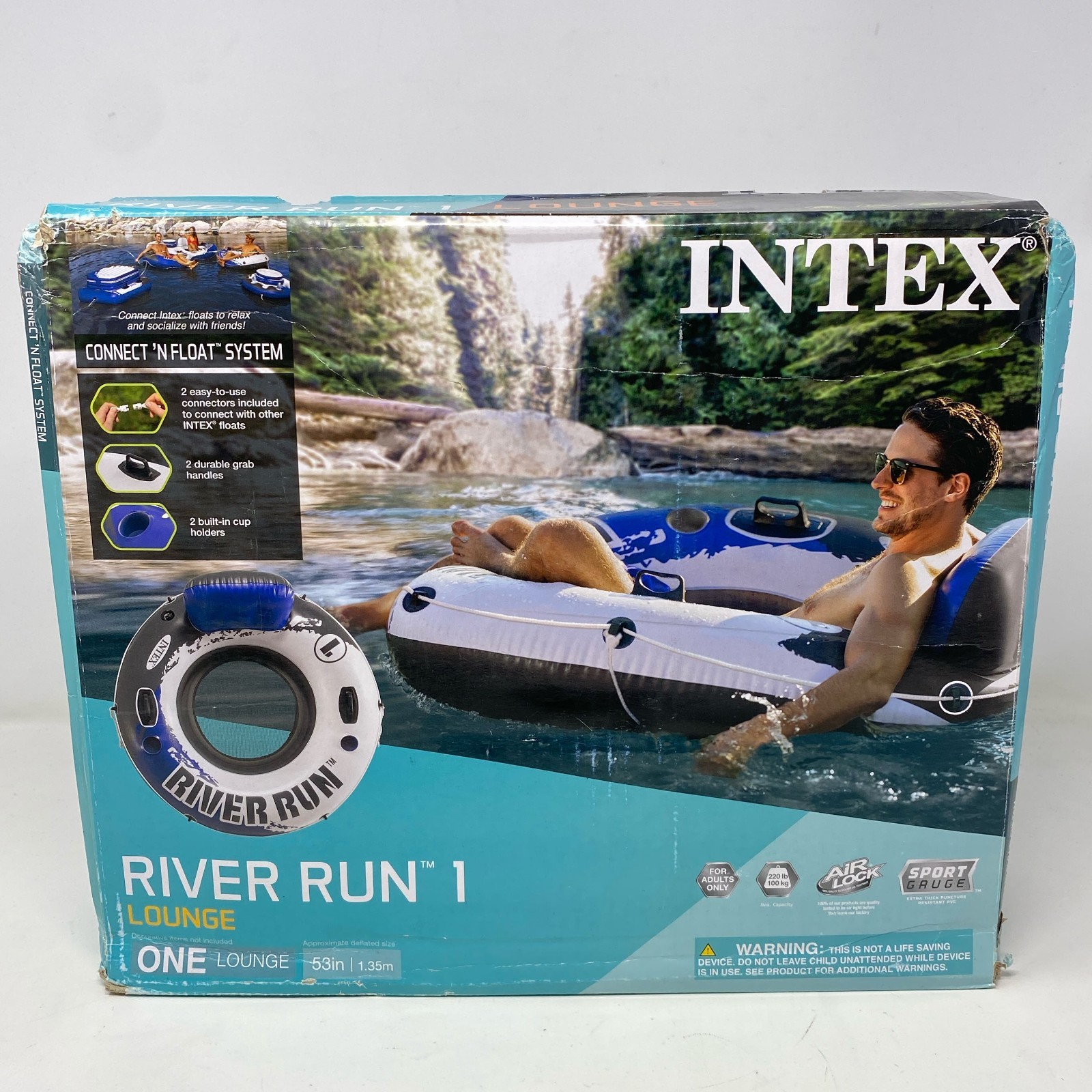 Intex River Run 1 Lounge Tube Blue 53in 1-Person w/Cup Holders