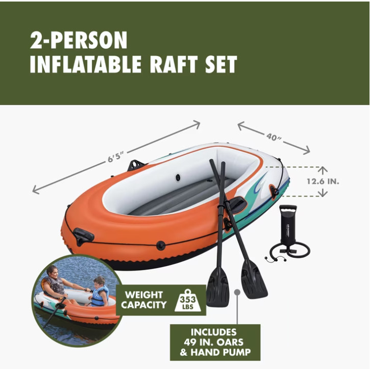 Ozark Trail 2-Person Inflatable Recreational Raft Set 6’5″ x 40″