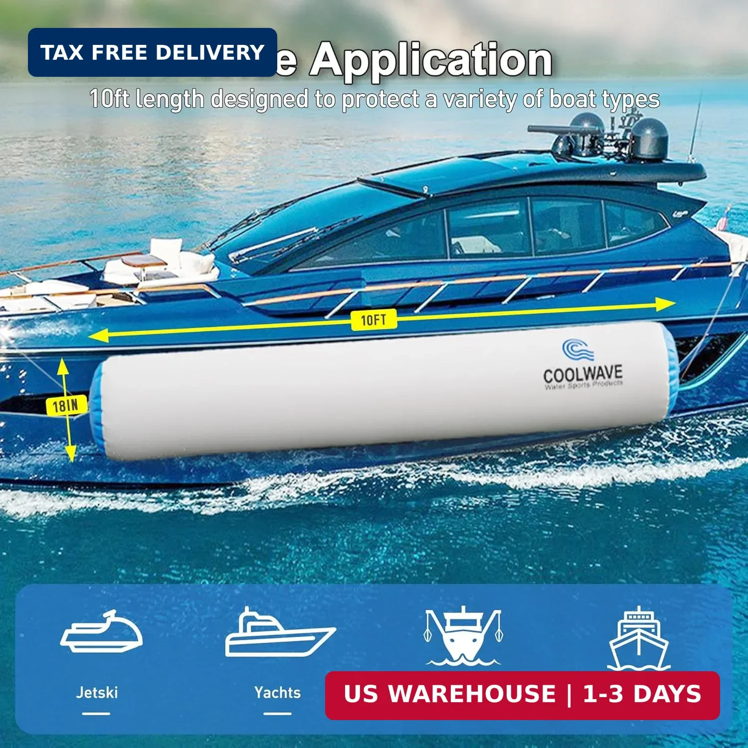 COOLWAVE 6FT/10FT Inflatable Boat Fenders, Upgraded Inflatable Boat Bumper for D
