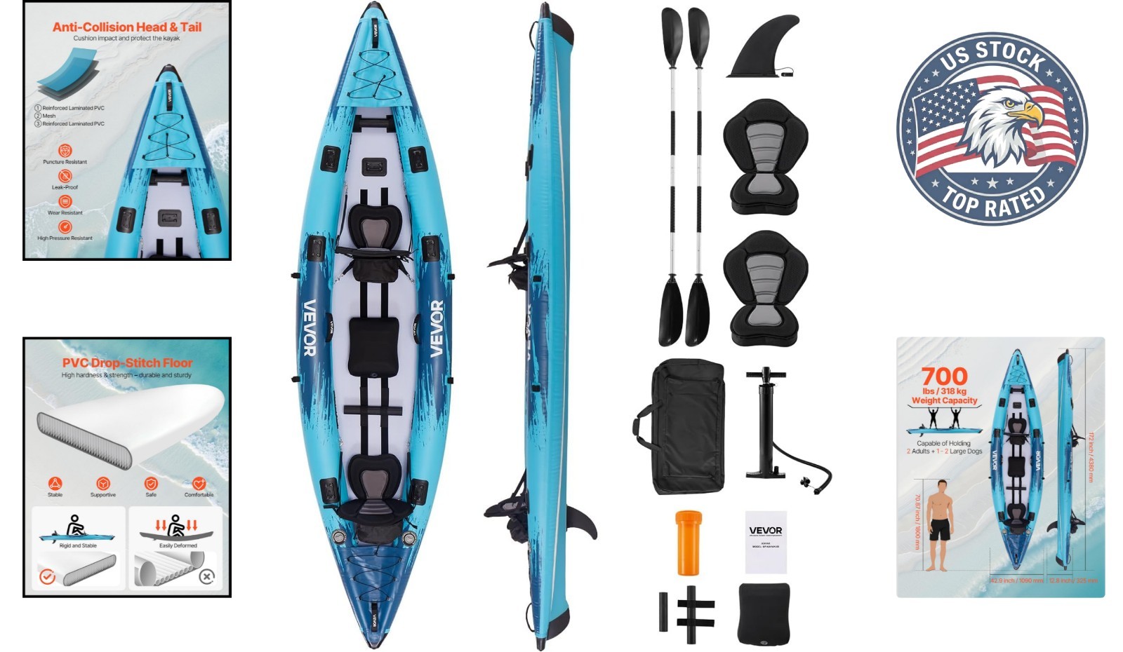 Spacious 2-Person Inflatable Kayak 14’4″ x 3’7″ – Perfect for Family Adventures