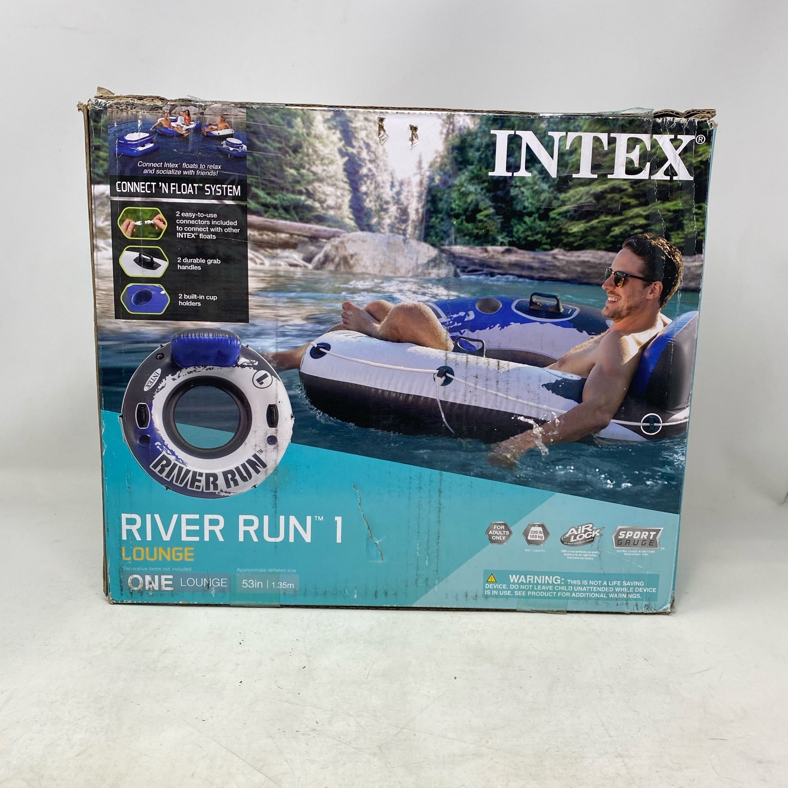 Intex River Run 1 Blue/White 53in Inflatable Tube w/ Backrest & Cups