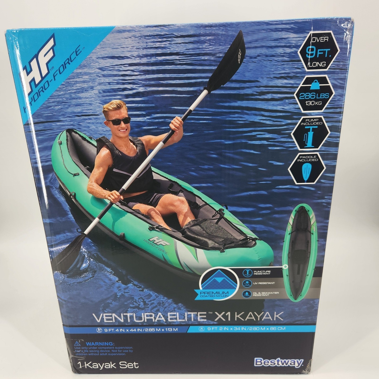 Hydro-Force Ventura Elite X1 Kayak Inflatable Set Teal Gray Paddle Pump NIB