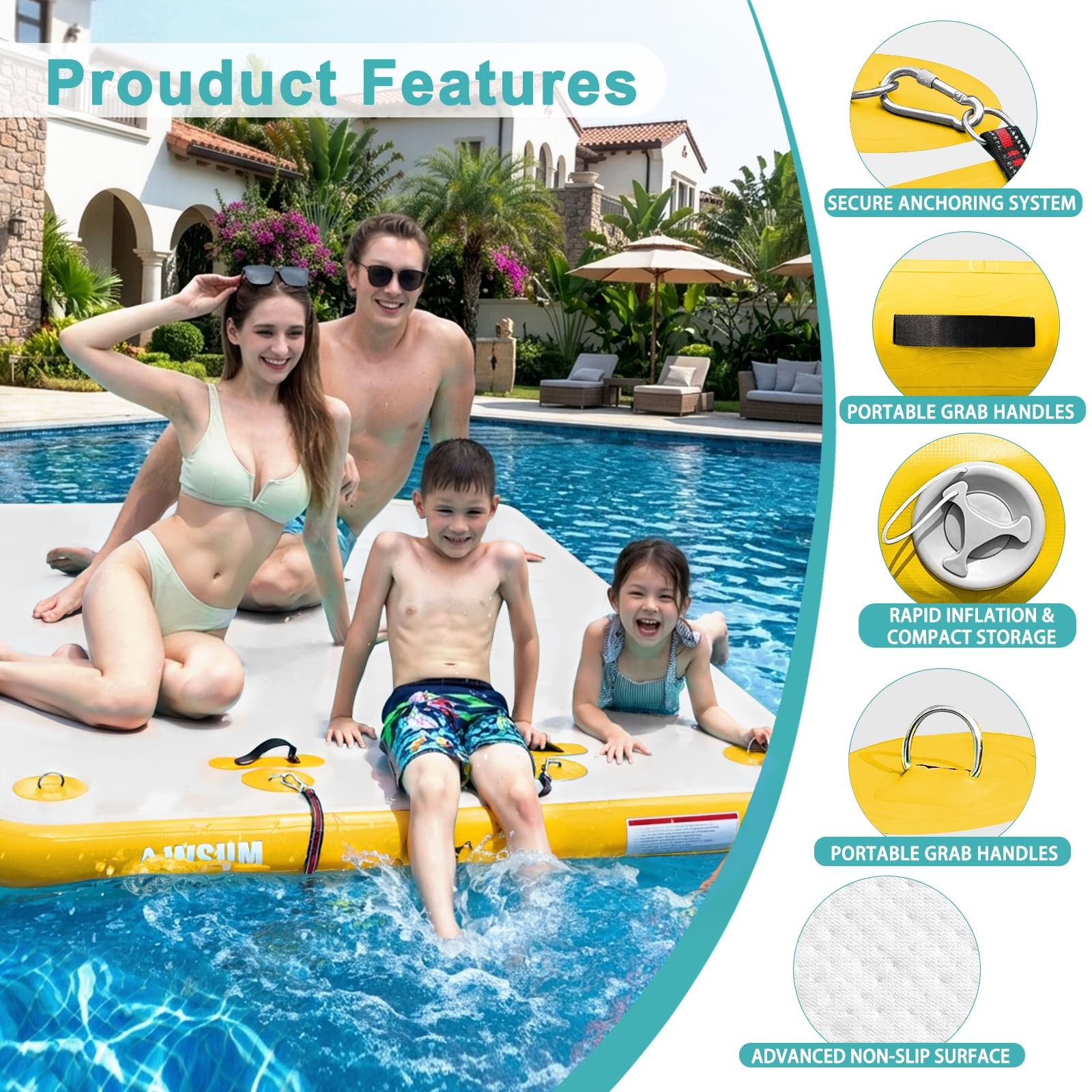 AWSUM Inflatable Floating Dock, 6ft Platform Island for 5 X 6 Ft, Yellow