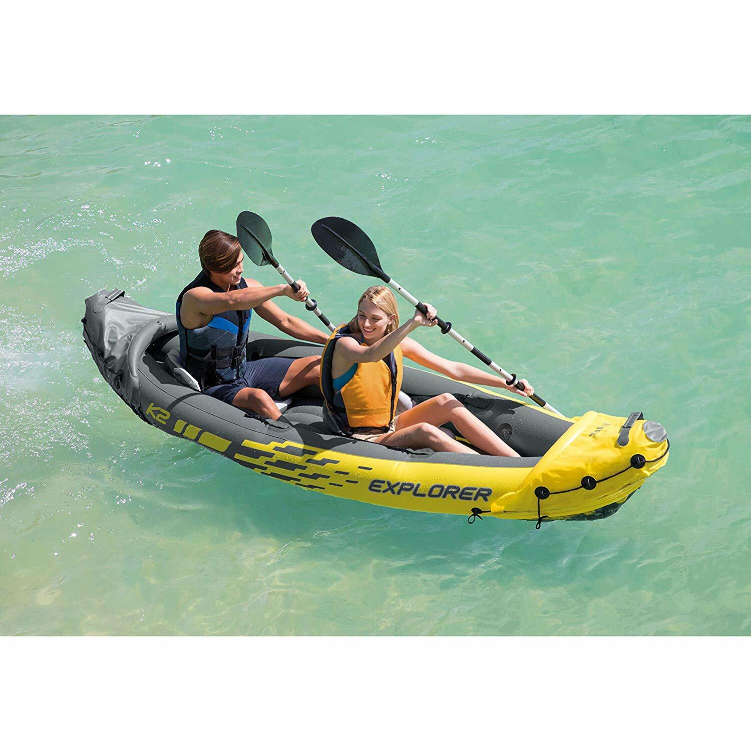 Intex Kayak Explorer 2-Person Inflatable K2 W/Aluminum Oars & Air Pump Kayak Set
