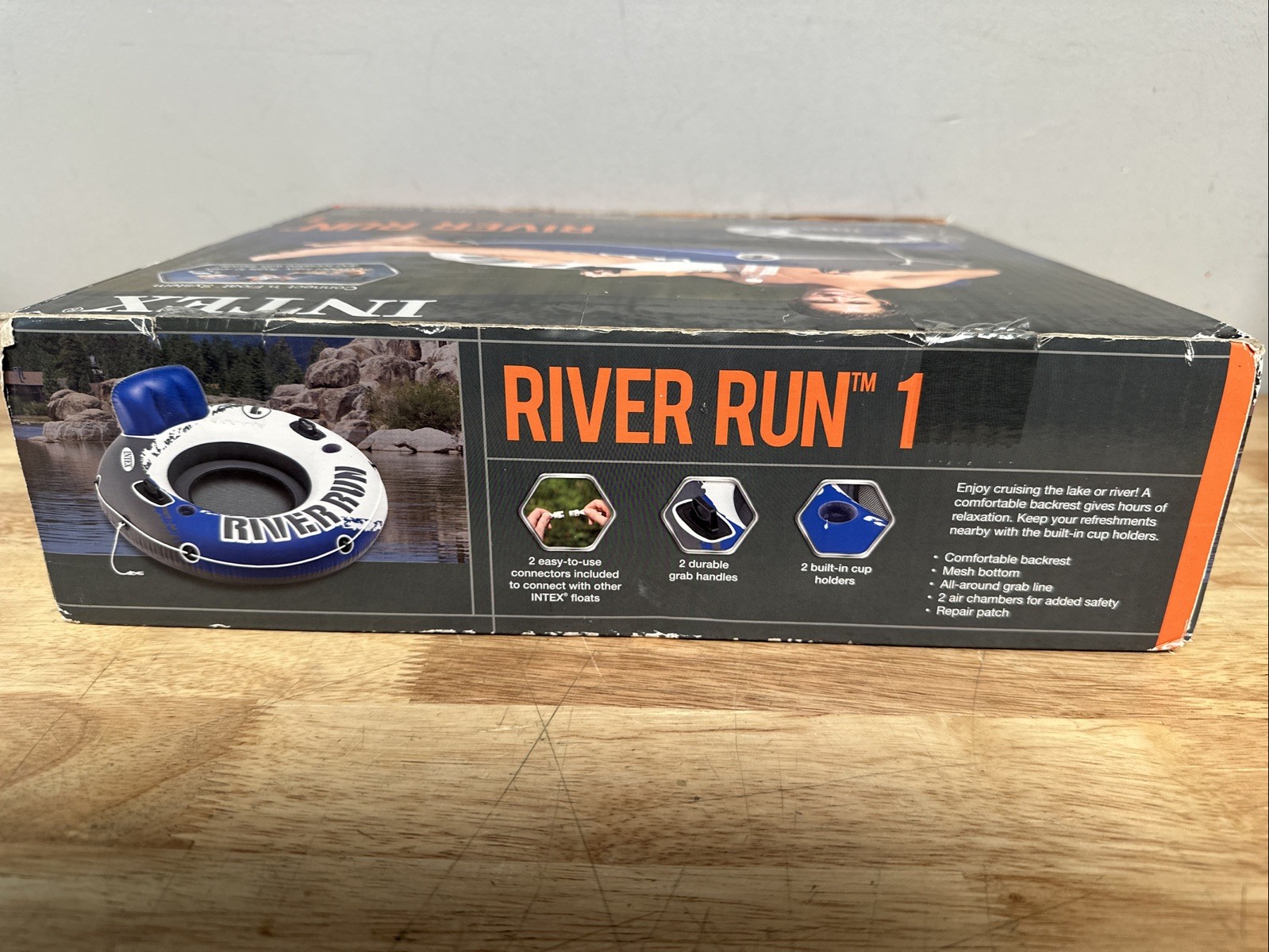 Intex River Run I Sport Lounge 53 inch Inflatable Water Float Blue/White – New
