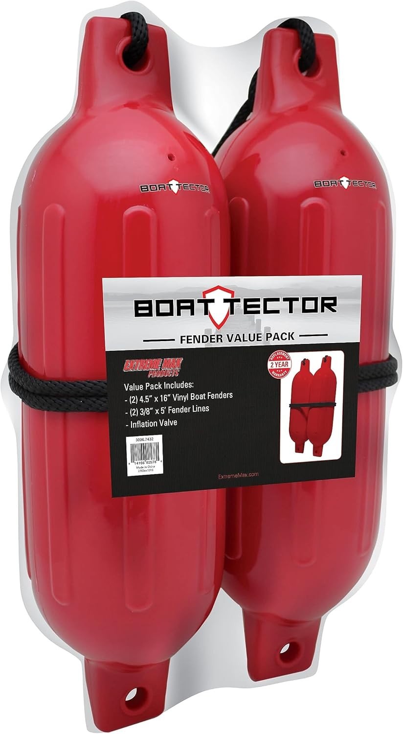 Protect Your Boat with 2 Inflatable Fenders – 4.5″ x 16″ Bright Red Pack