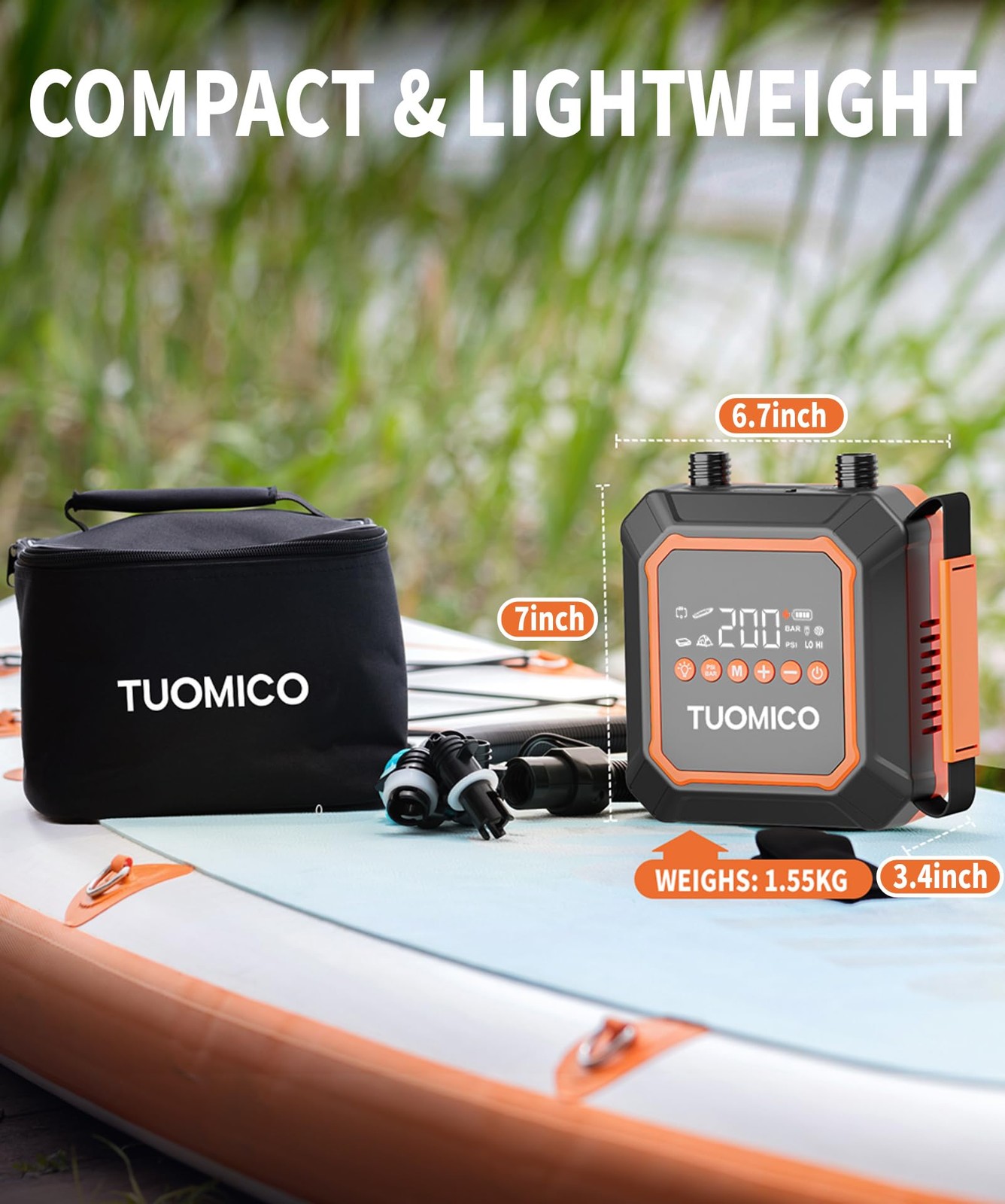 Tuomico Paddle Board Electric Pump Portable Sup Air Small, Black & Orange
