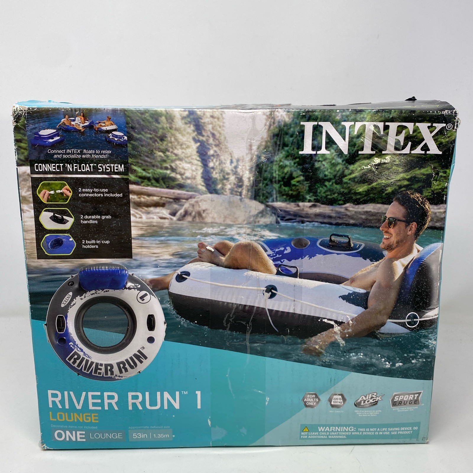 Intex River Run 1 53in Tube Blue/White w/ Backrest & Cup Holders