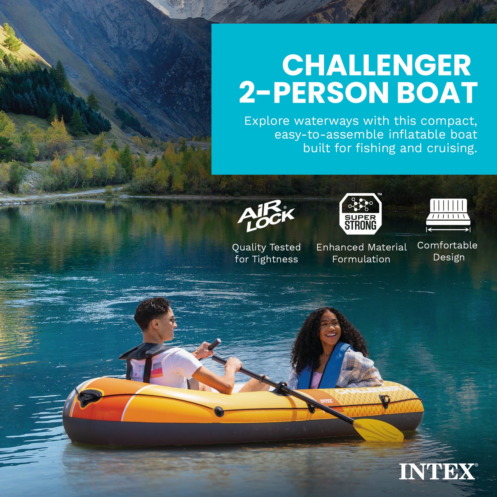 INTEX Challenger 2 Inflatable Boat Set with 48″ Oars, Pump, Oar Locks (Open Box)