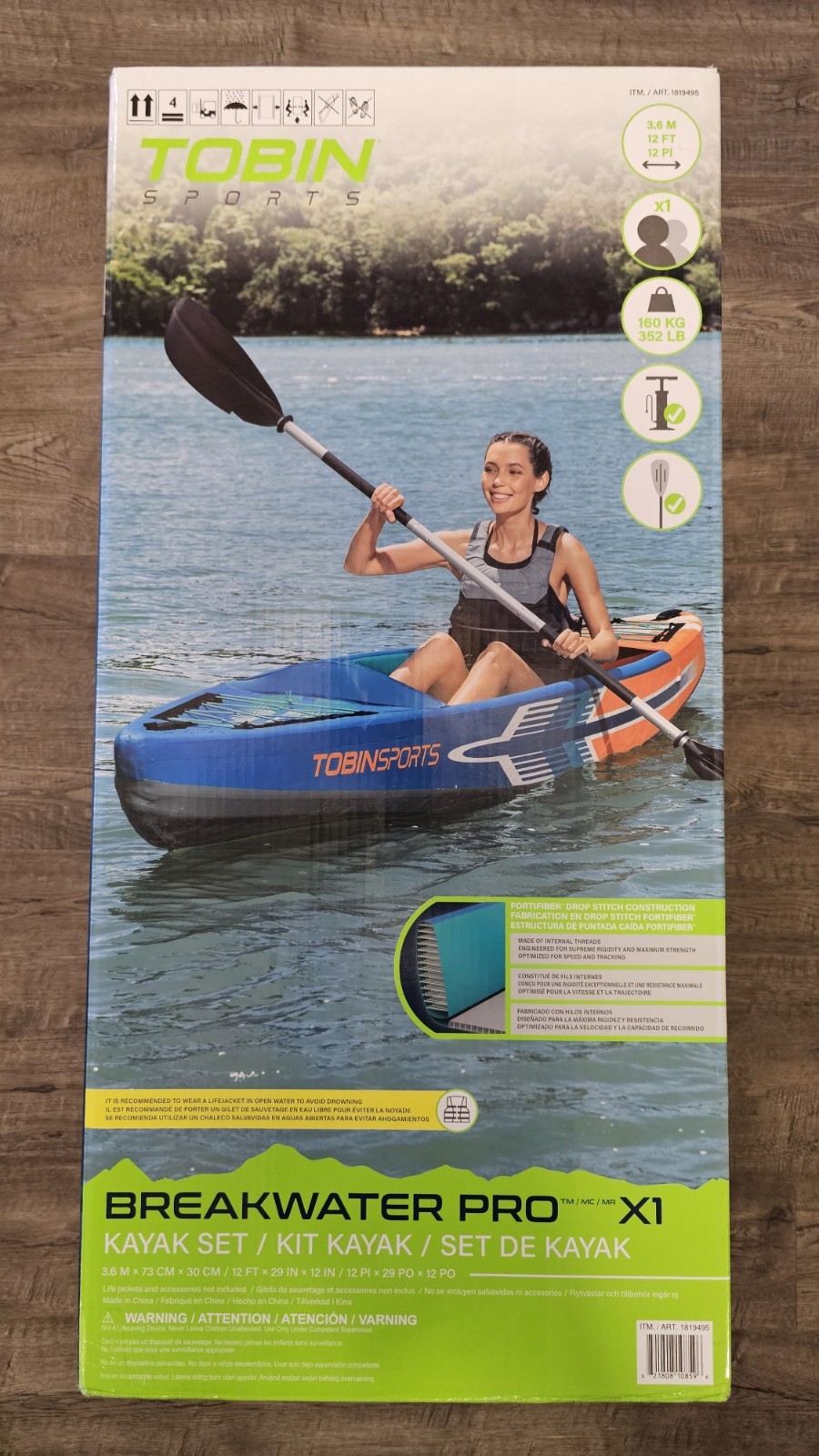 Tobin Sports Breakwater Pro X1 12 ft. Inflatable Kayak With Paddle & Pump – NIB