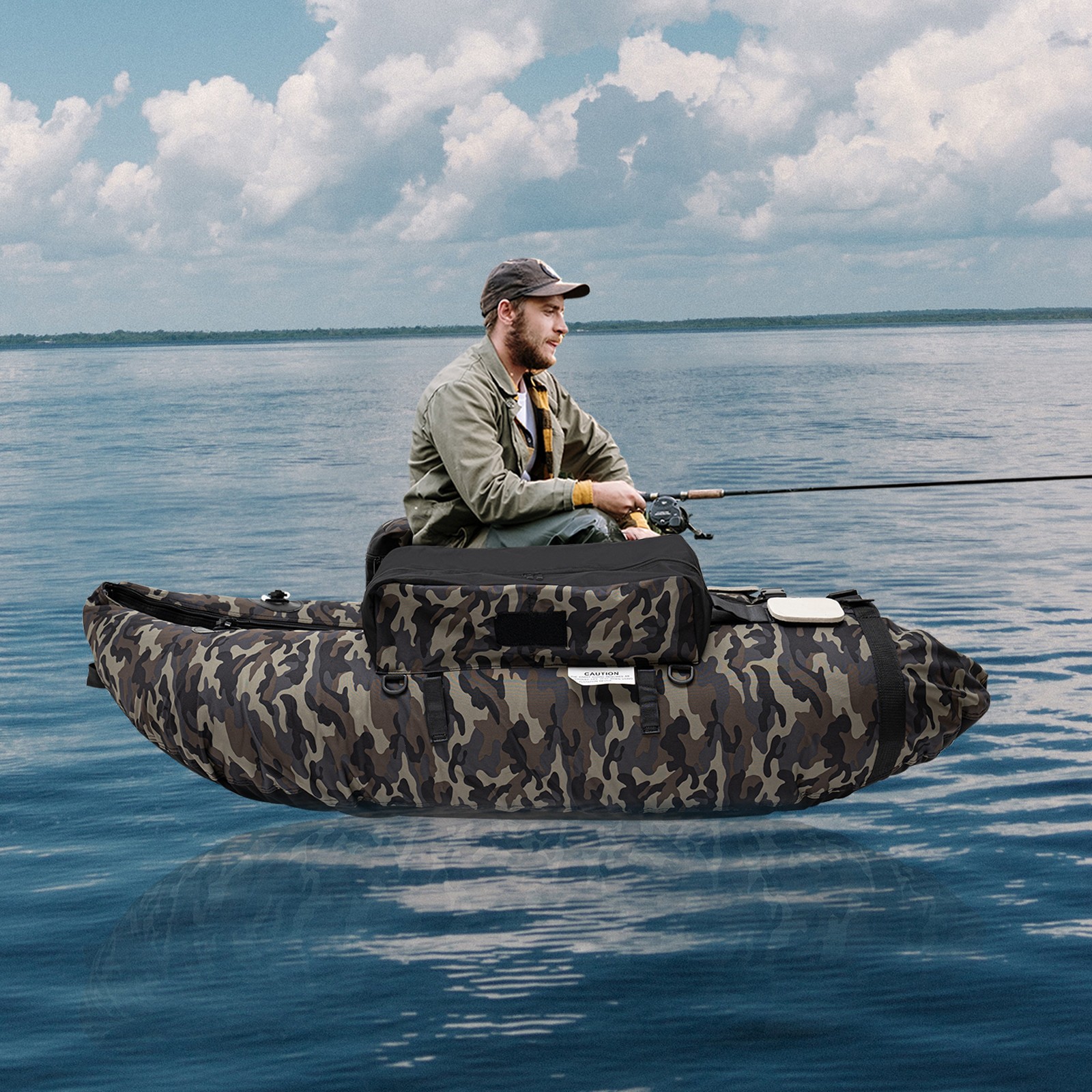 Inflatable Fishing Boat Raft Backrest Adjustable Angle Within 130kg Portable