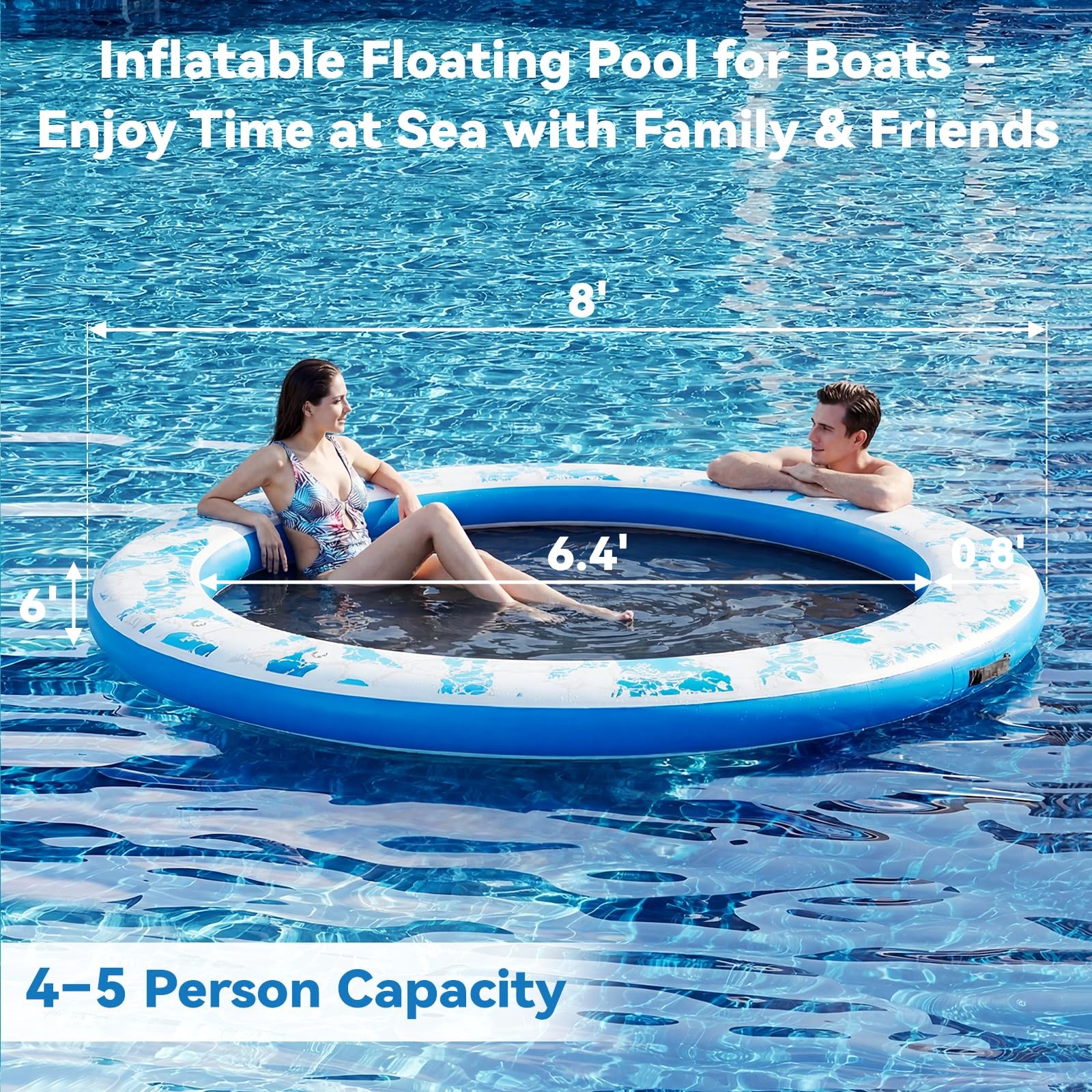 Danrelax Inflatable Floating Dock, 8FT Round Float Ring 8FT, Blue Crackle
