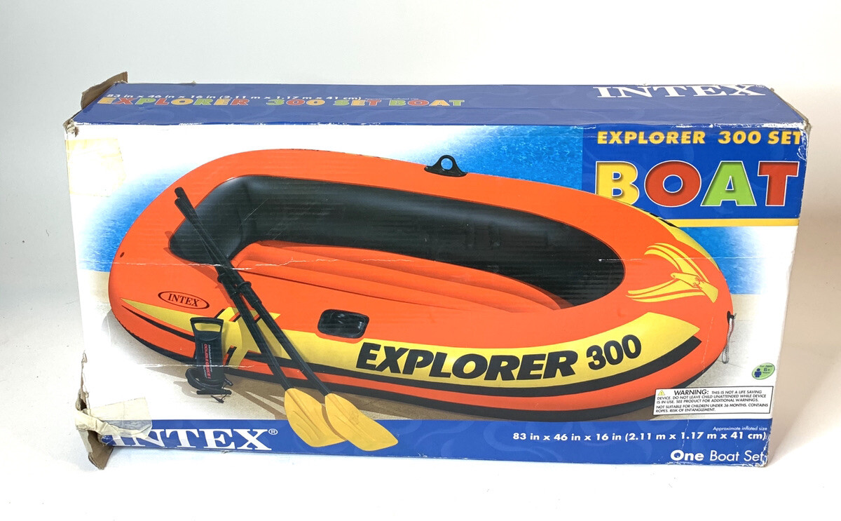 Intex Explorer 300 Compact Inflatable Fishing 3 Person Raft Boat w/ Pump & Oars